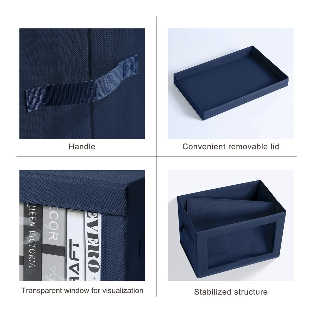 Homsorout Storage Bins with Lids - Fabric Closet Storage Bins with Window, Collapsible Baskets for Shelves 4 Pack, Home Decorative Boxes for Clothes, Closet, Office, Grey