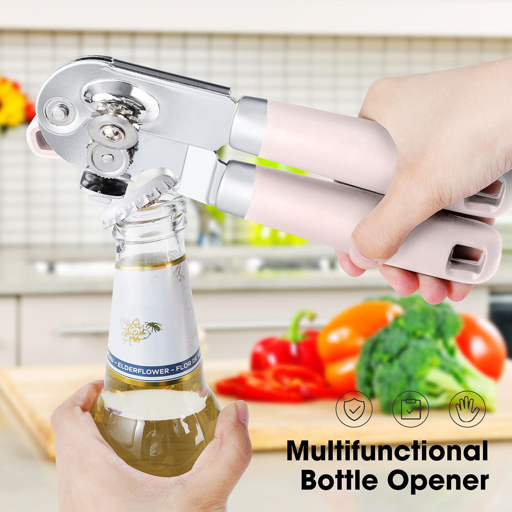Beneno Heavy Duty Hand Can Opener Manual with Magnet, Durable Sharp Carbon Steel Blade Smooth Cutting, Big Effort-Saving Knob & Soft Grip Handle, Multifunctional Kitchen Tool with Bottle Opener, Green