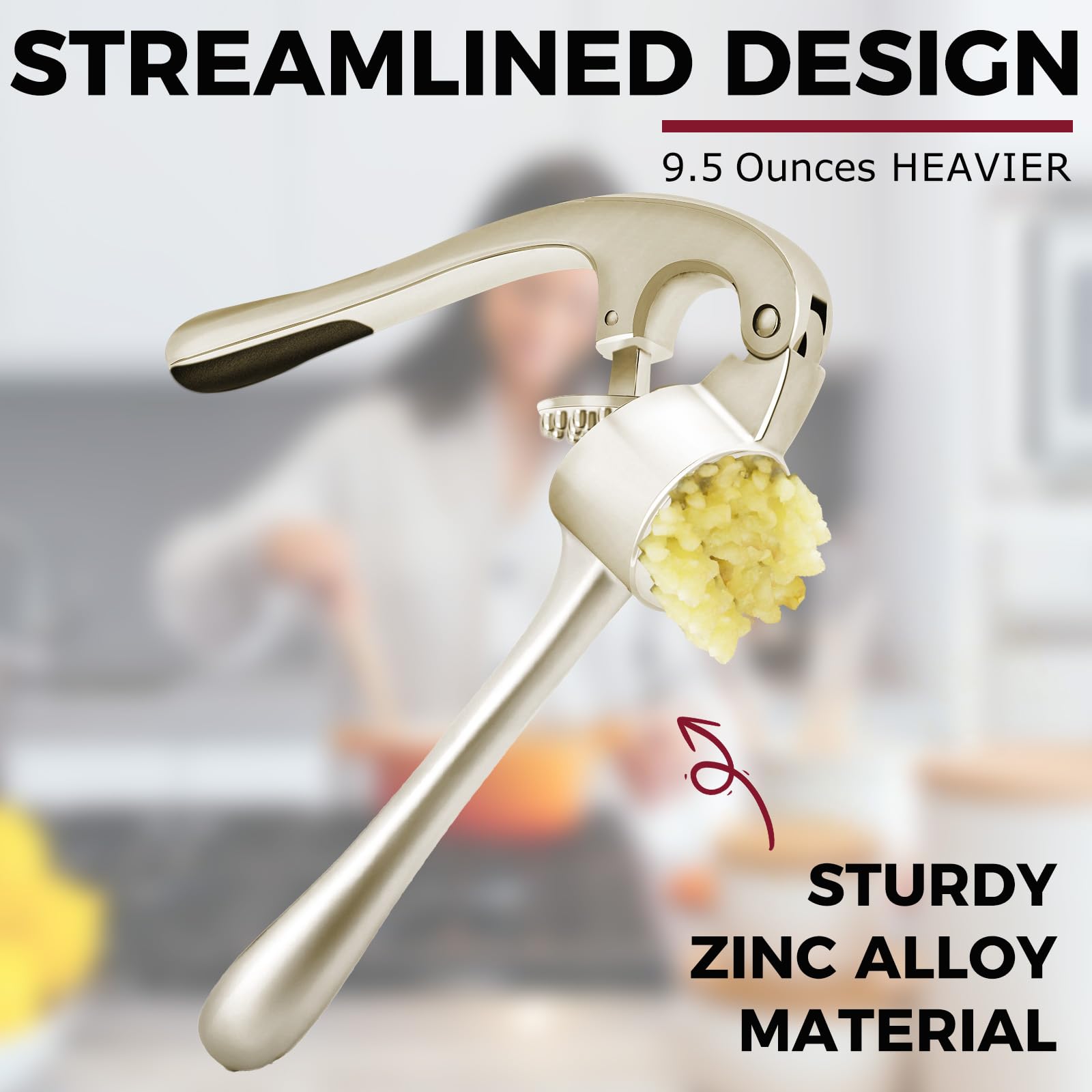 Kitessensu High Effective Garlic Press With Studs, Heavy Duty Garlic Mincer, Easy to Squeeze and Clean, Rust Proof & Dishwasher Safe, Ginger Crusher- Imperial Silver