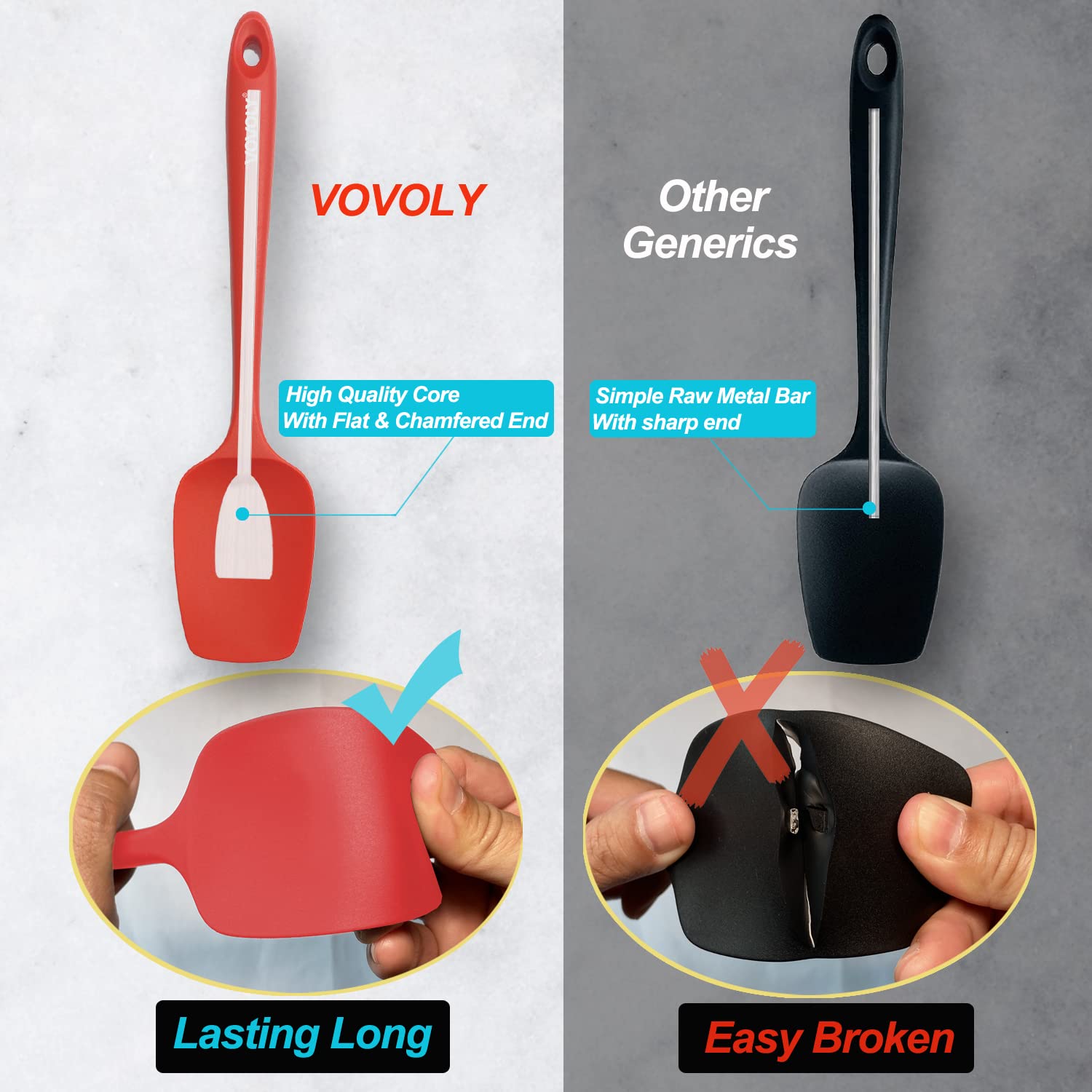 Silicone Spatula Set, High Heat Resistan Rubber Spoon Spatula, Non-Stick Spoonula with Seamless One Piece Design, Flexible Scrapers Baking Mixing Tool,3 Pack, Black