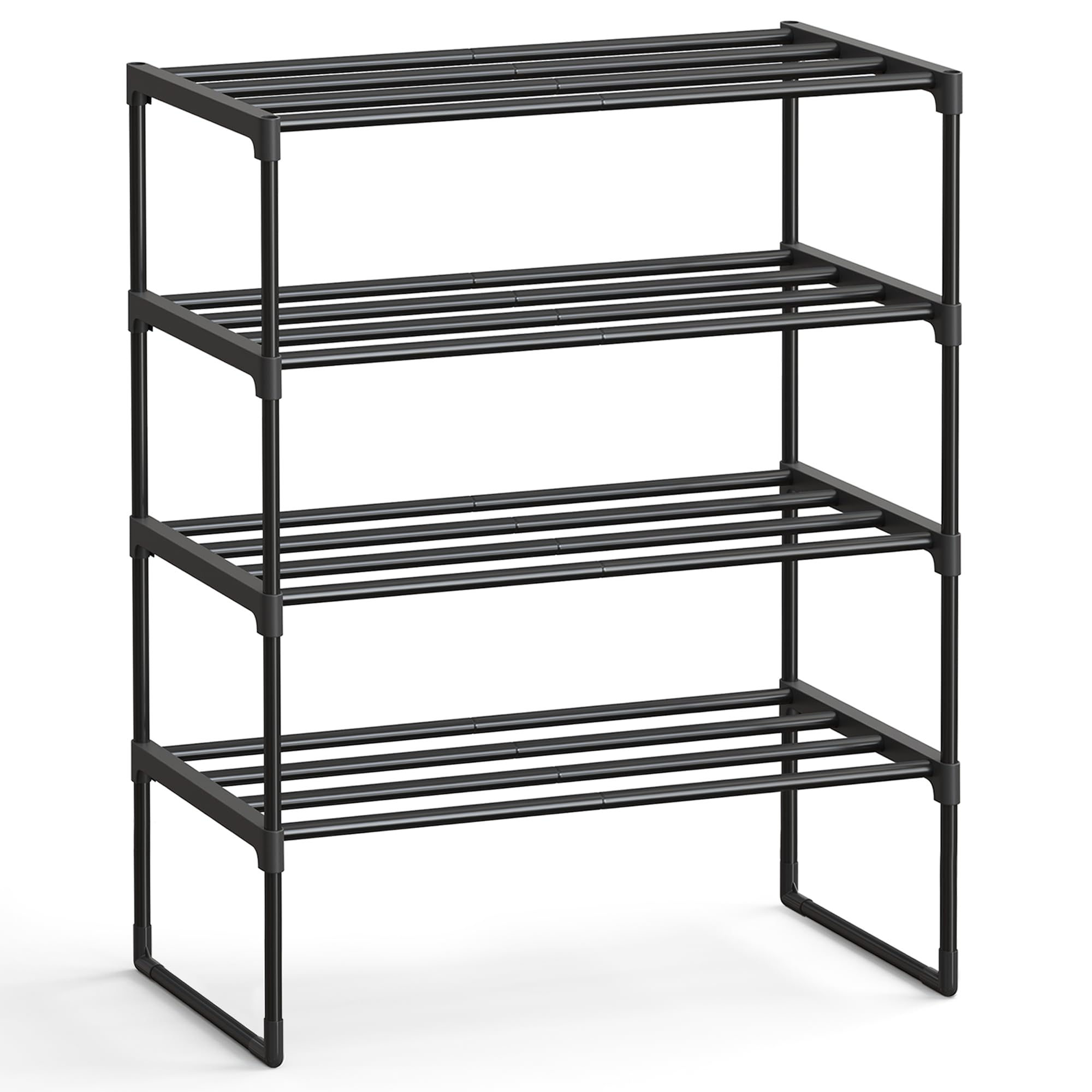 SONGMICS Shoe Rack, 3-Tier Shoe Organizer, Metal Storage Shelf, Upright or Upside Down, for 16-20 Pairs, Stackable, for Entryway, 11.8 x 36.2 x 21.7 Inches, Black ULSA303B02