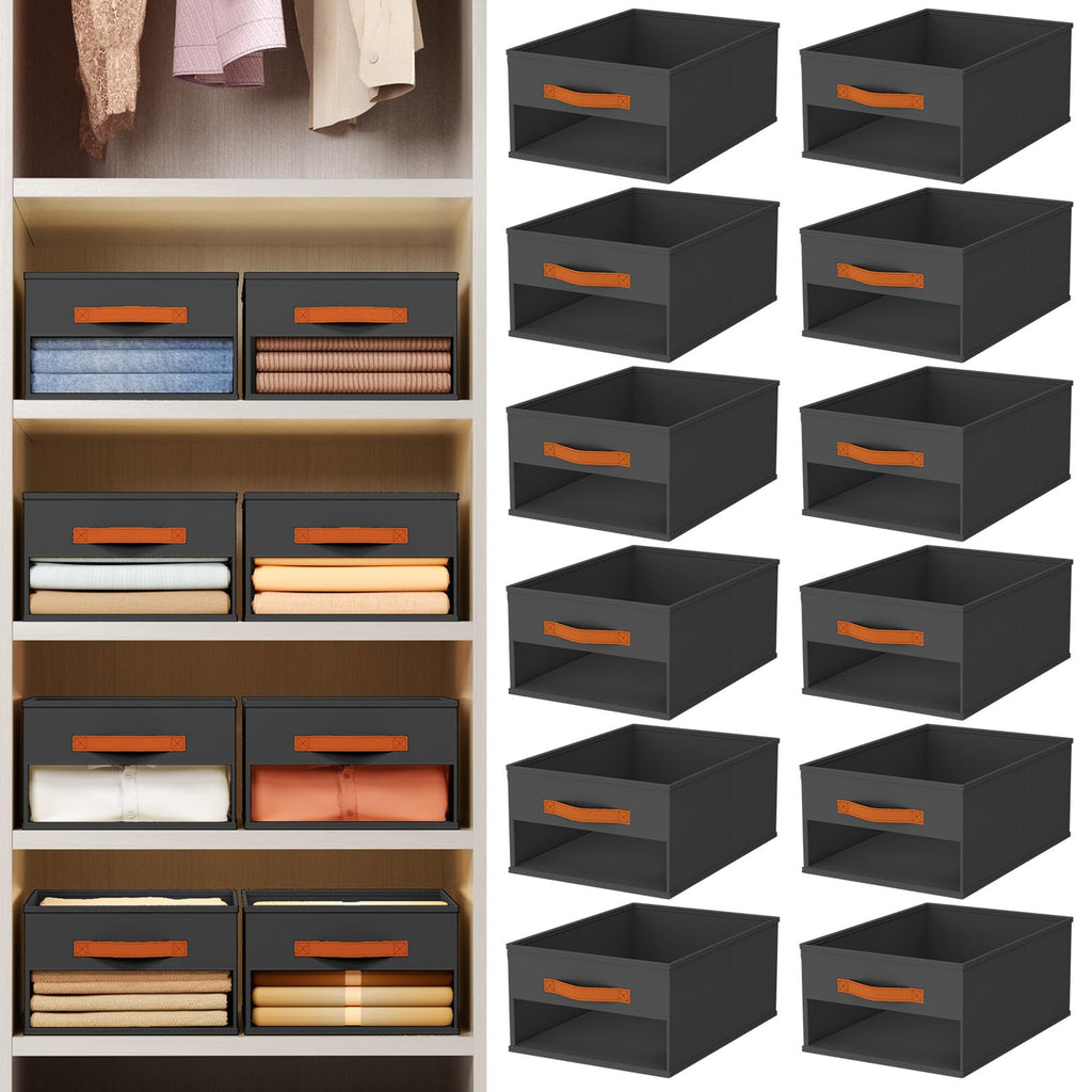Homsorout Clothes Organizers and Storage - 4/5/7 Grids Fabric Jeans Organizer with Handles, Foldable Closet Organizers Dividers, Wardrobe organizer for Pant, Sweater, T-shirt, Scarf, 6 Pack, Beige