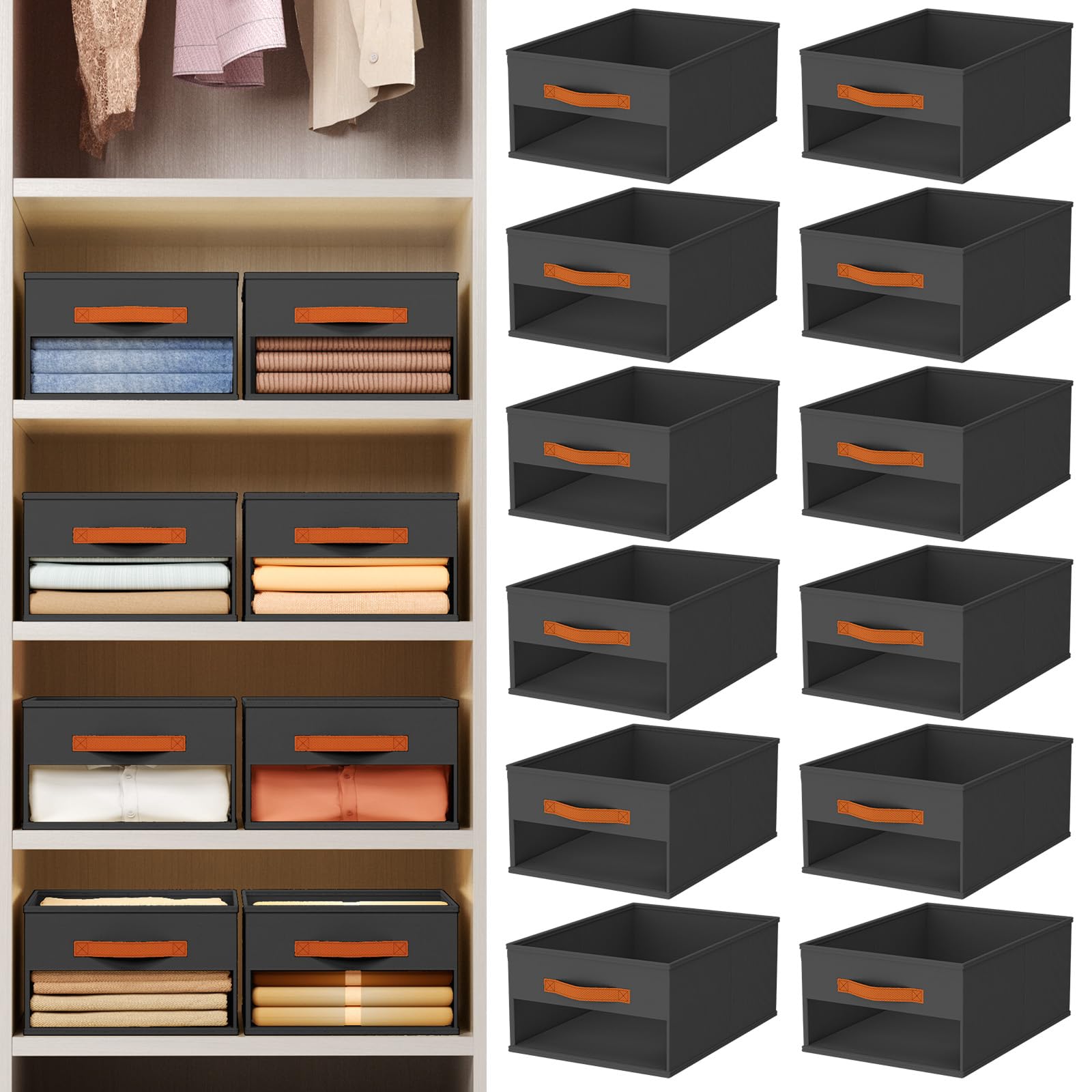 Homsorout Clothes Organizers and Storage - 4/5/7 Grids Fabric Jeans Organizer with Handles, Foldable Closet Organizers Dividers, Wardrobe organizer for Pant, Sweater, T-shirt, Scarf, 6 Pack, Beige