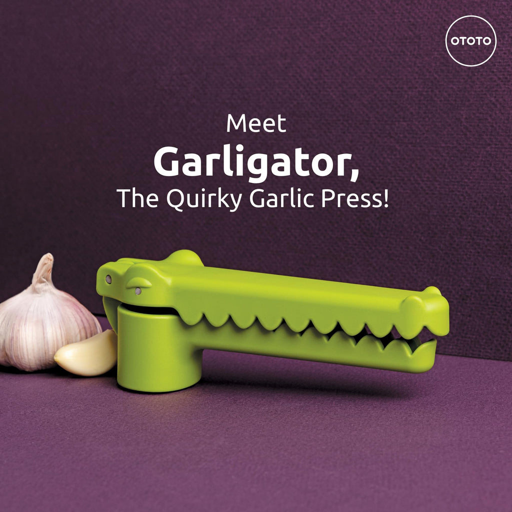 OTOTO Gracula Garlic Crusher, Garlic Mincer, Also for Ginger, Nuts, Chili, Herbs - Twist Top Mincer & Easy Squeeze Manual Press Peeler, Goth Gifts