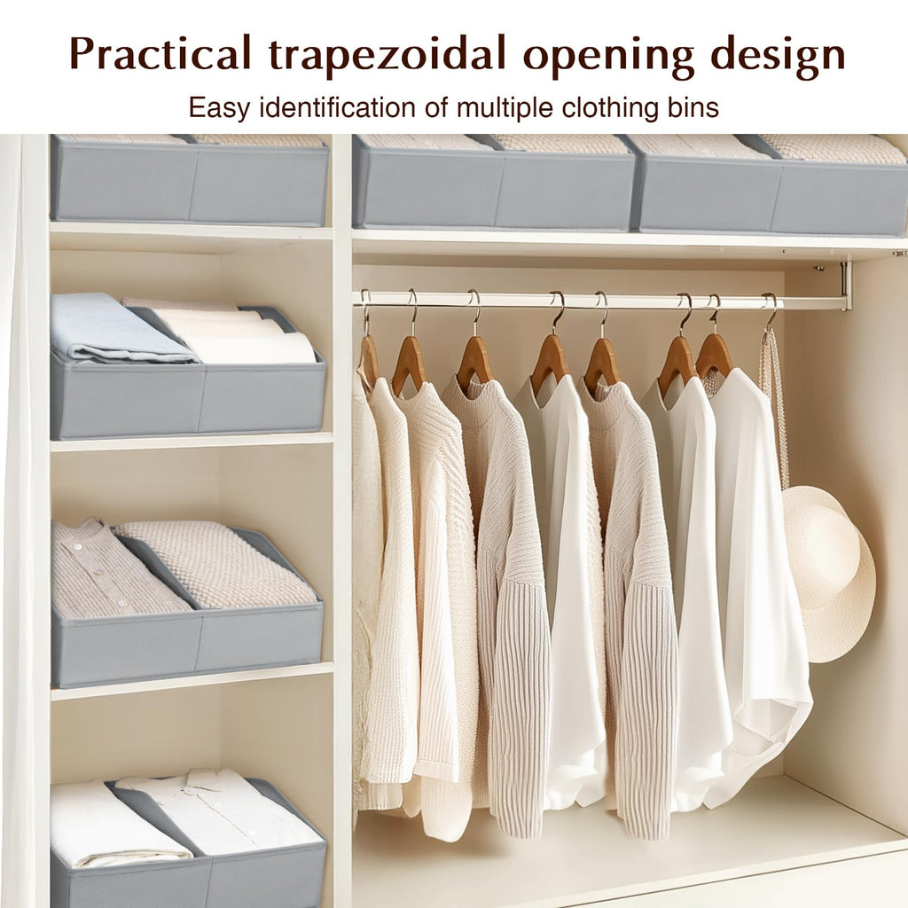 Homsorout Closet Organizers and Storage Bins - 8 Pack Collapsible Divided Trapezoidal Cube Storage Bins Baskets with Orange Handle for Organizing Clothes Blankets, Toys, Books, Towels(Beige)