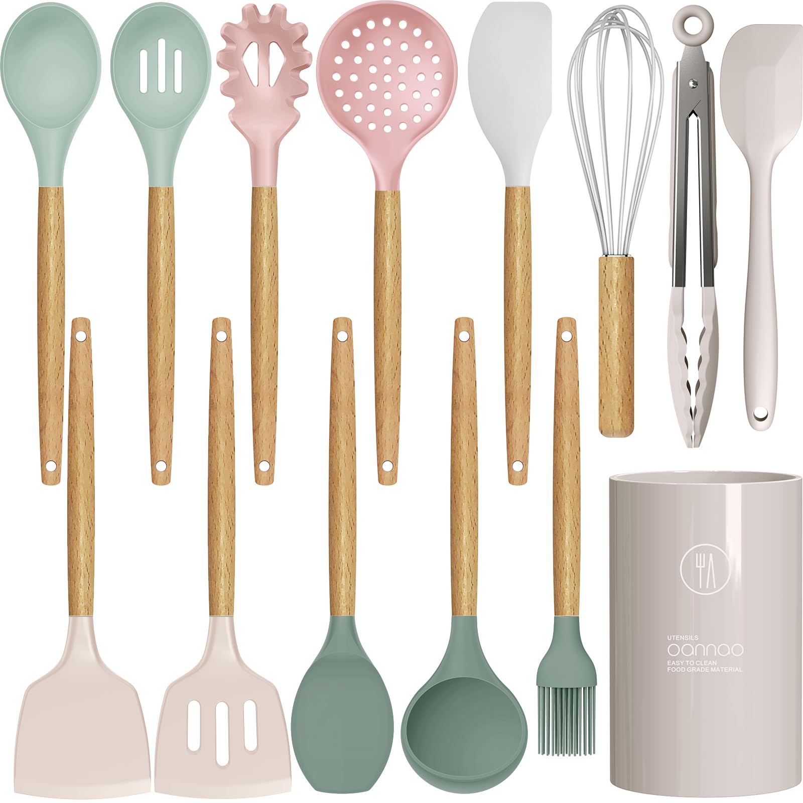 oannao Silicone Cooking Utensils Kitchen Utensil Set - 446°F Heat Resistant Silicone Kitchen Utensils Set, Spatula,Turner Tongs, Spoon, Whisk,Kitchen Gadgets for Nonstick Cookware, BPA Free (Gray)