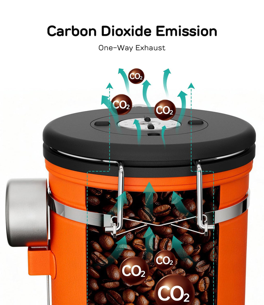 Coffee Gator Stainless Steel Canister - Medium 16oz, Gray Coffee Grounds and Beans Container with Date-Tracker, CO2-Release Valve, and Measuring Scoop - Ideal Coffee Lovers Gifts
