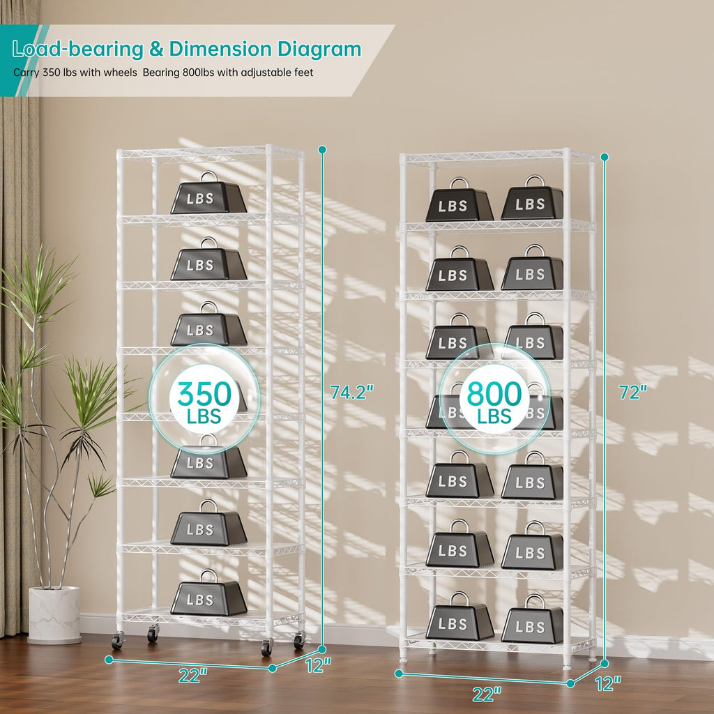 SINGAYE 3 Small Shelves Storage Shelf Wire Shelving Unit Metal Shelf Adjustable Organizers Storage Shelving with Wheels for Bathroom Laundry Room Kitchen Pantry11.5”D x 17.5”W x 30.5”H White