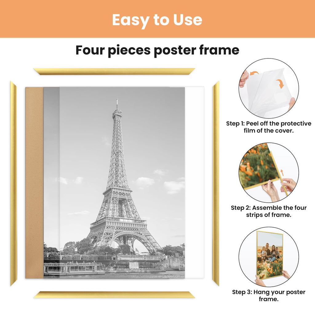 upsimples 12x16 Picture Frame Black 3 Pack, Scratch-Proof Poster Frames 12 x 16 for Photo Gallery - Slide-In Strips, Horizontal or Vertical Wall Mounting
