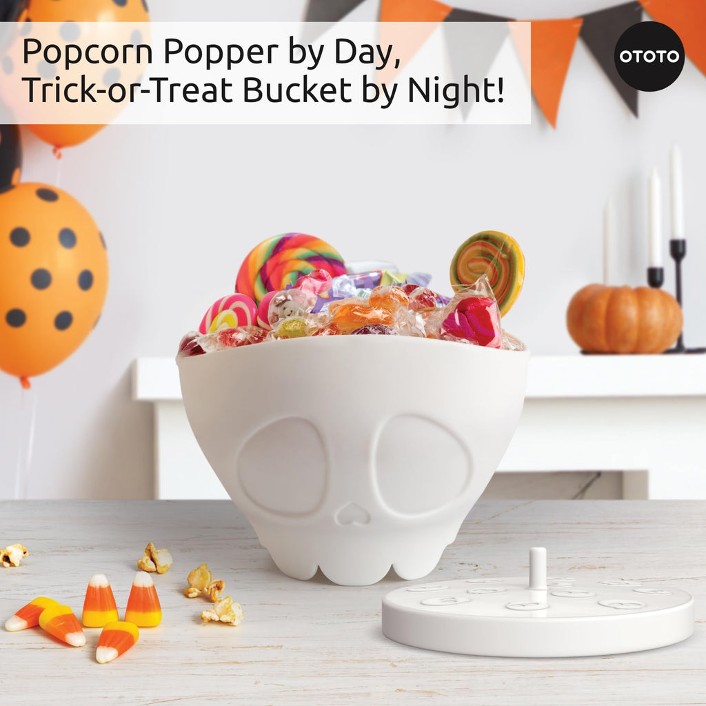 OTOTO New Scary Poppings Microwave Popcorn Popper - Gothic Popcorn Microwave Popper, Silicone Microwave Popcorn, Collapsible Bowl Popcorn Bowls, Halloween Goth Accessories Goth Gifts (White)