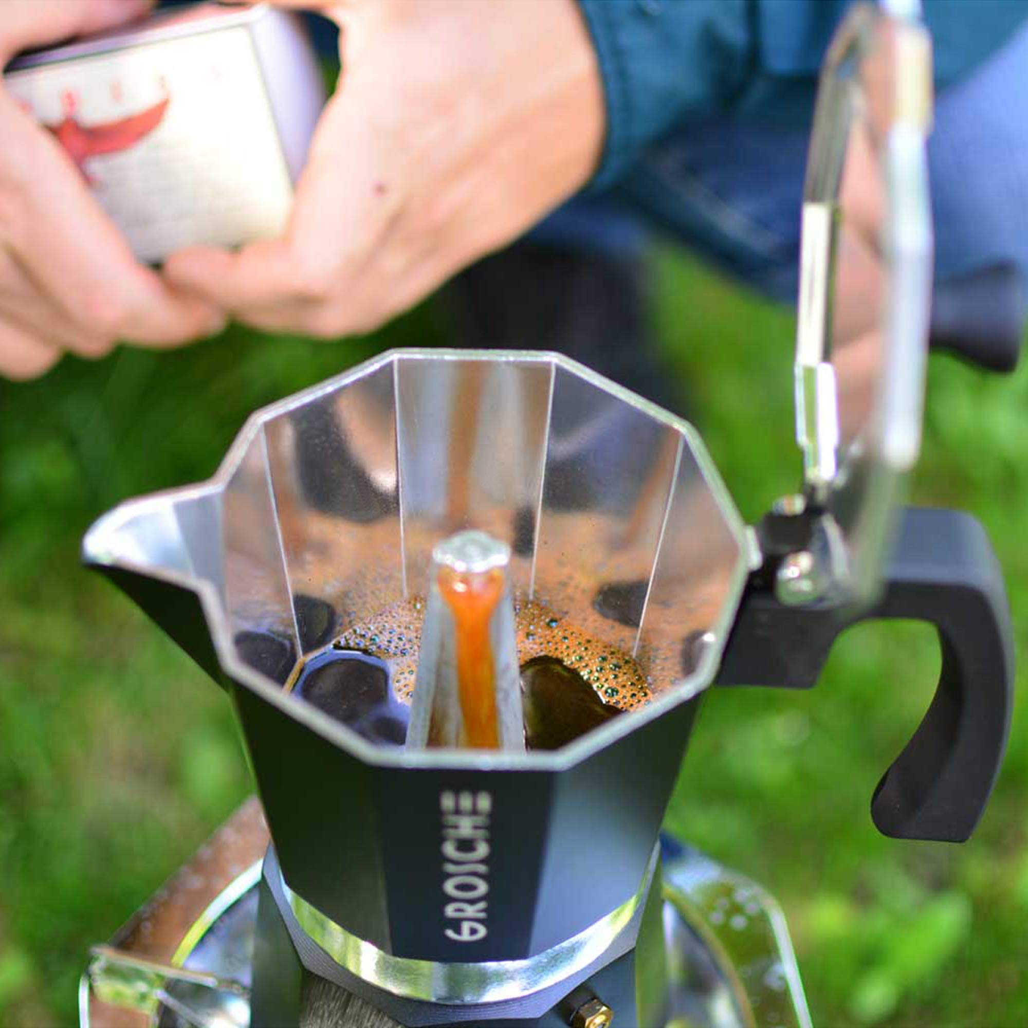 GROSCHE Milano Moka pot, Stovetop Espresso maker, Greca Coffee Maker, Stovetop coffee maker and espresso maker percolator (Grey, 6 cup)