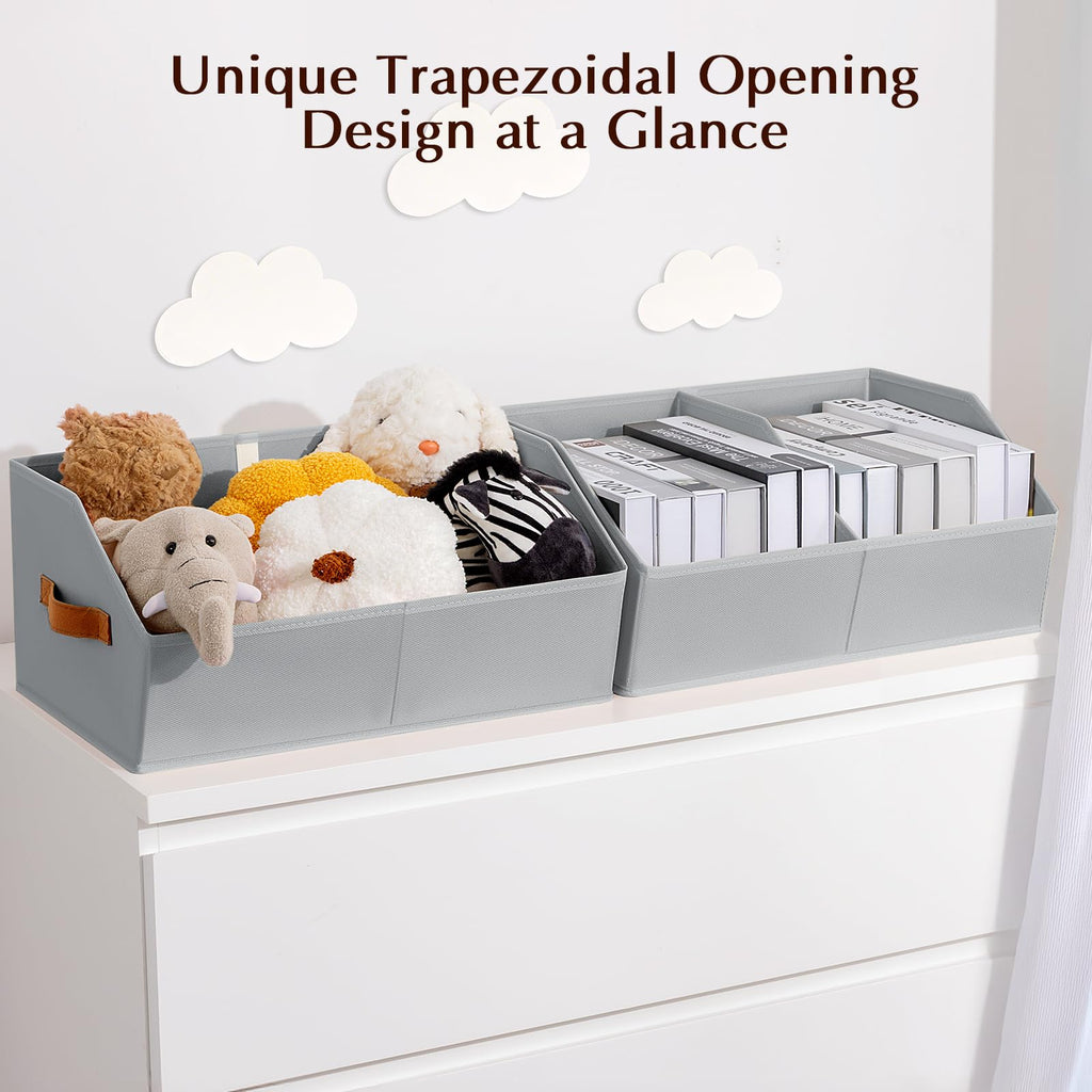 Homsorout Closet Organizers and Storage Bins - 8 Pack Collapsible Divided Trapezoidal Cube Storage Bins Baskets with Orange Handle for Organizing Clothes Blankets, Toys, Books, Towels(Beige)