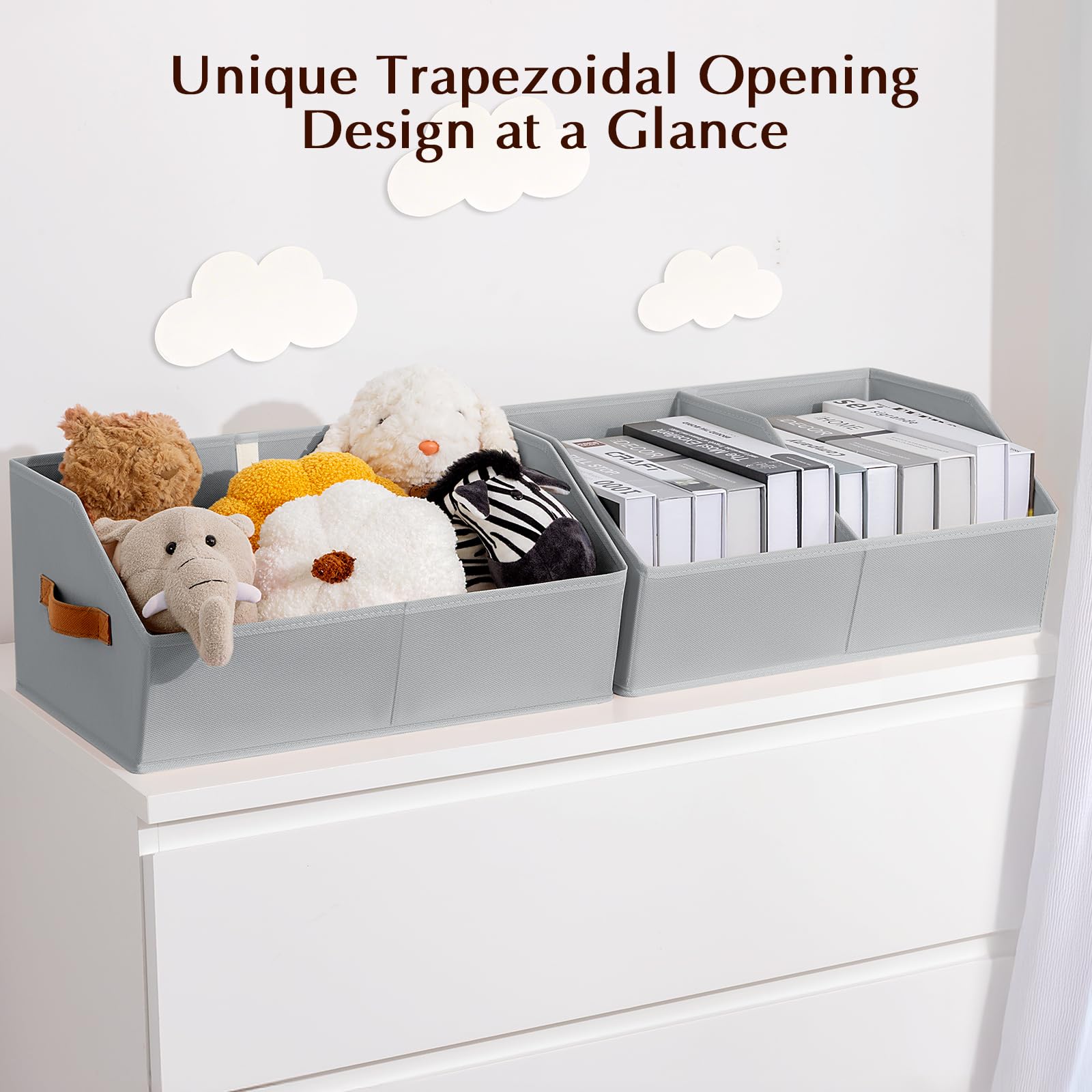 Homsorout Closet Organizers and Storage Bins - 8 Pack Collapsible Divided Trapezoidal Cube Storage Bins Baskets with Orange Handle for Organizing Clothes Blankets, Toys, Books, Towels(Beige)