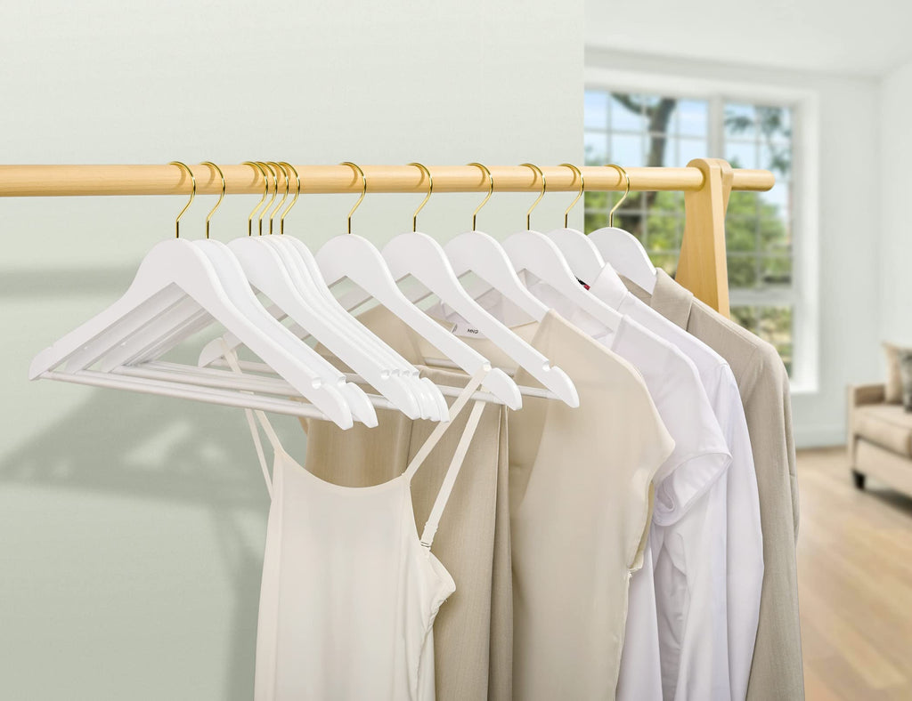 Amber Home 30 Pack Wooden Coat Hangers, Natural Wood Suit Hangers with Non-Slip Pant Bar, Clothes Hangers for Closet Organization, Shirts, Jackets, Dresses, and Pants (Natural, 30)