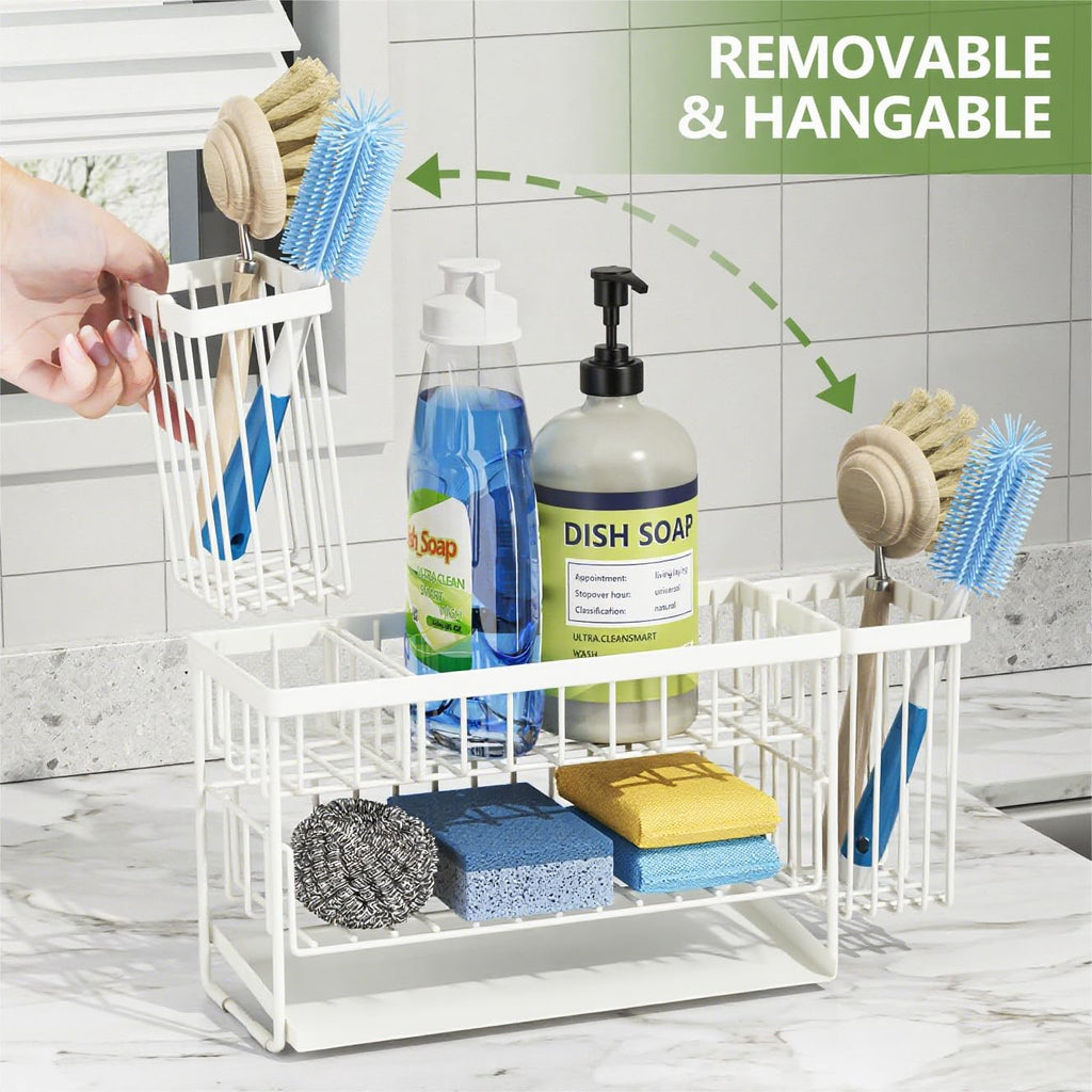 Cisily 2-Tier Kitchen Sink Caddy Organzier Rack with Flexible Dish Brush Holder, Sponge Holder for Kitchen Sink Countertop Organization Storage,Home Decor Accessories Essentials Stainless Steel