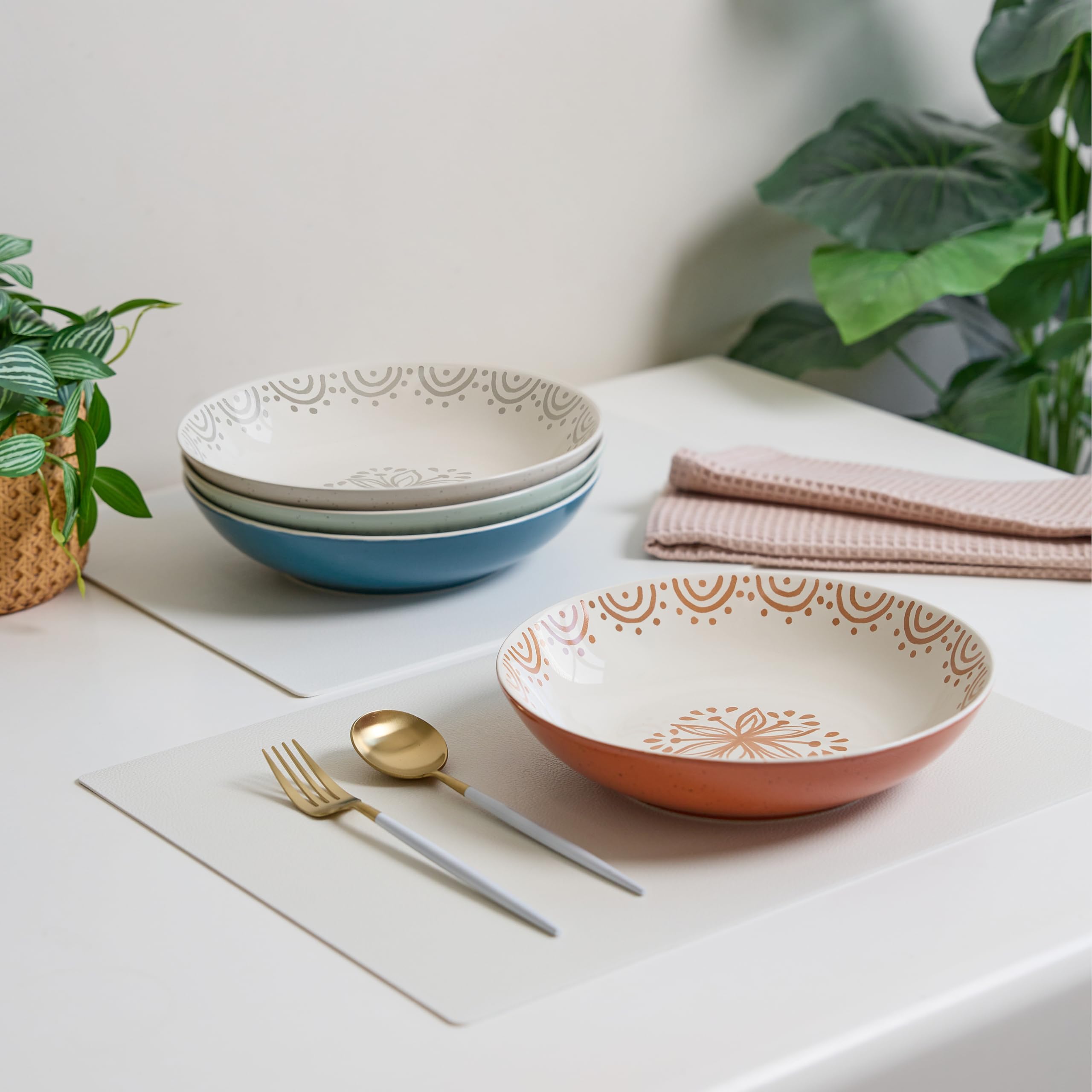 Sango Siterra Painter's Palette 16-Piece Stoneware Dinnerware Set - Service for 4, Ceramic Plates and Bowls Sets, Chip Resistant, Rustic Dishware, Microwave & Dishwasher Safe Kitchen Dishes