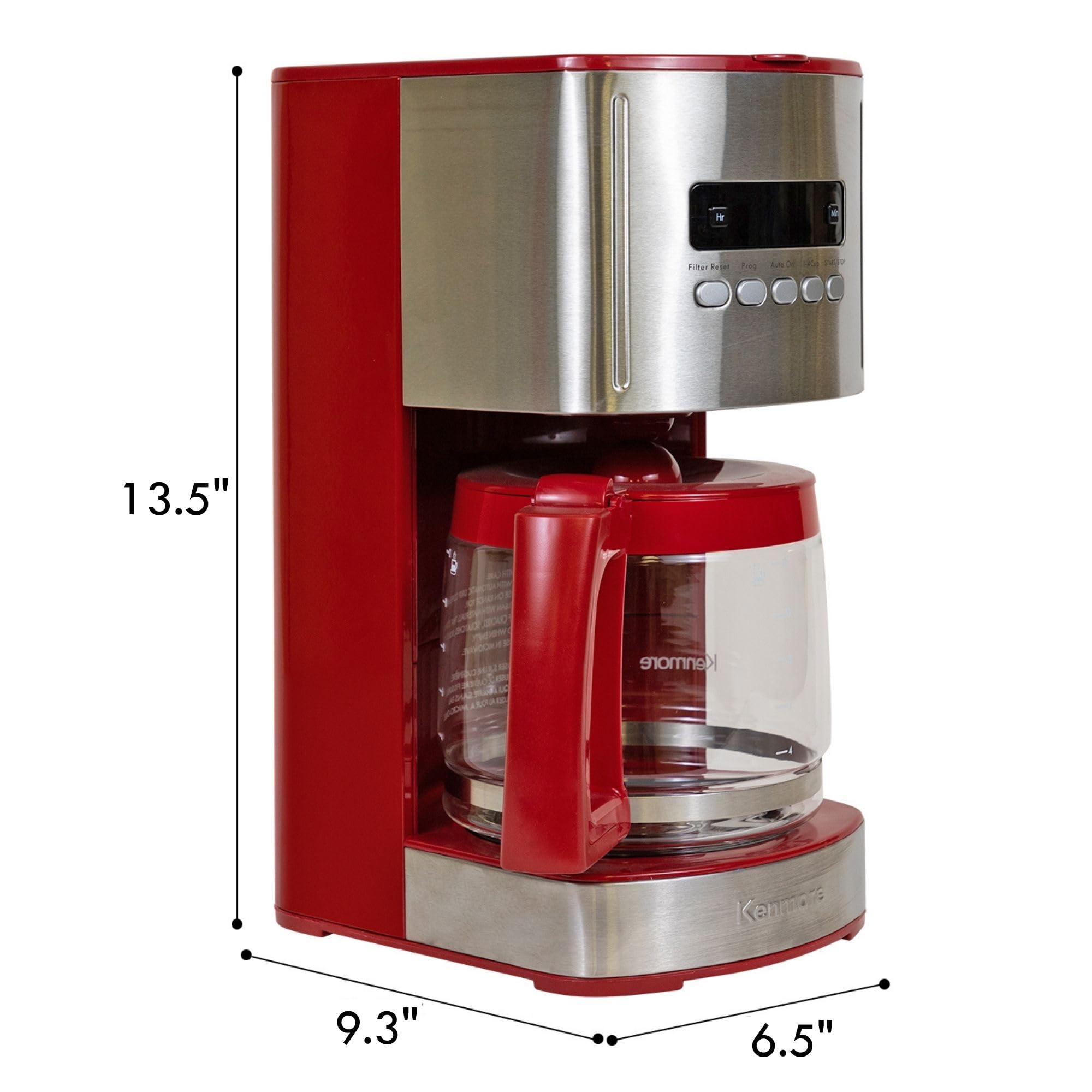 Kenmore Drip Coffee Maker - Programmable Cafe Machine With Glass Pot, Regular & Bold Brew, Auto Shut Off Large Water Reservoir, Reusable Filter, Kitchen Appliances For Cafeteria Barista, 12 Cup Black