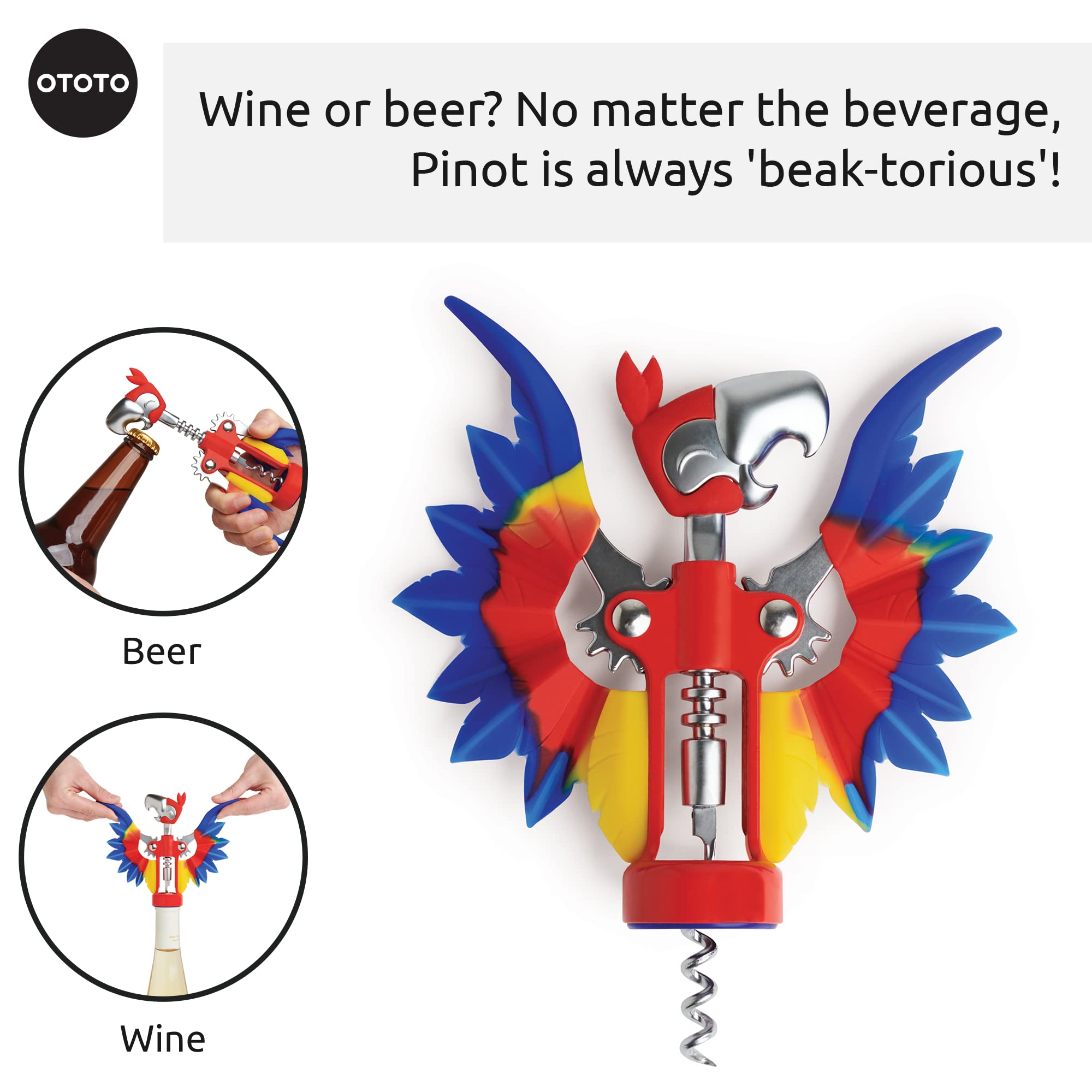 OTOTO Vino Spooky Bat 2-in-1 Wine & Beer Opener, Corkscrew & Bottle Opener - Goth Wine Accessories & Gifts for Wine Lovers