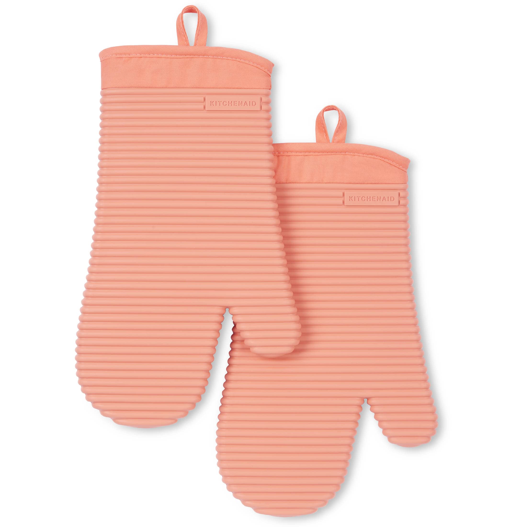 KITCHENAID Ribbed Soft Silicone Oven Mitt 2-Pack Set, 7.5"x13", Milkshake