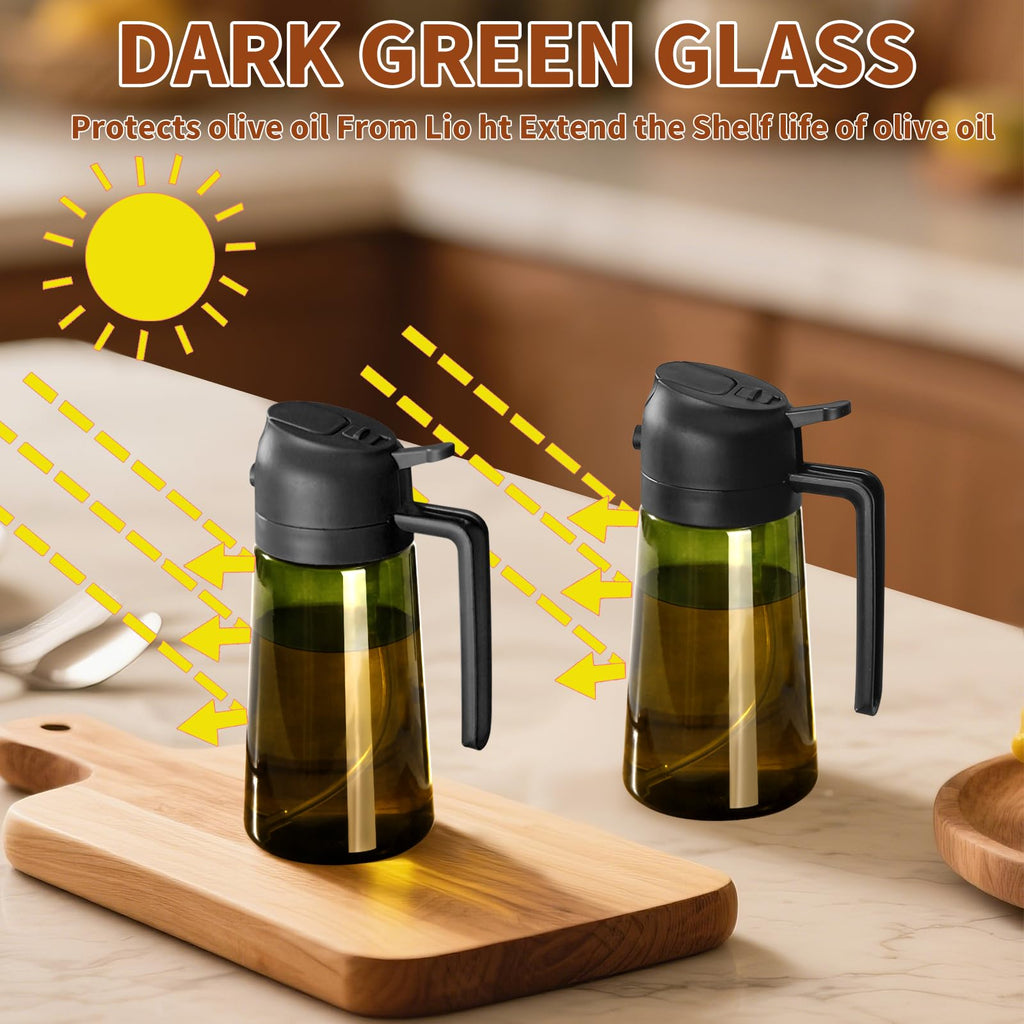 SWEET VIEW Olive Oil Dispenser and Oil Sprayer – 16oz/470ml Glass Light-Proof Oil Pourer for Kitchen, Air Fryer, Cooking, Salad, and BBQ
