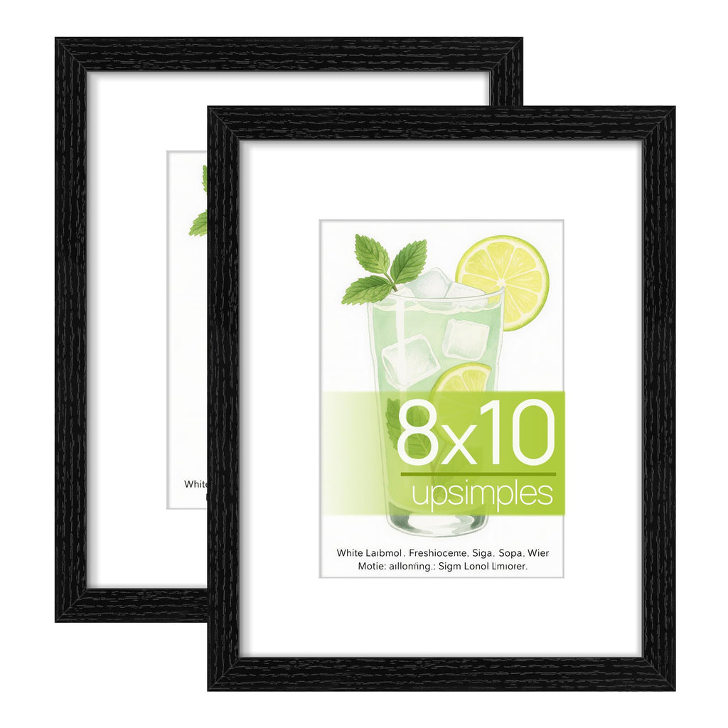 upsimples 8x10 Picture Frame, Lightweight Thin Frame for Prints, Display 5x7 with Mat or 8x10 Without, Easy Wall Hanging, Black 2 Pack