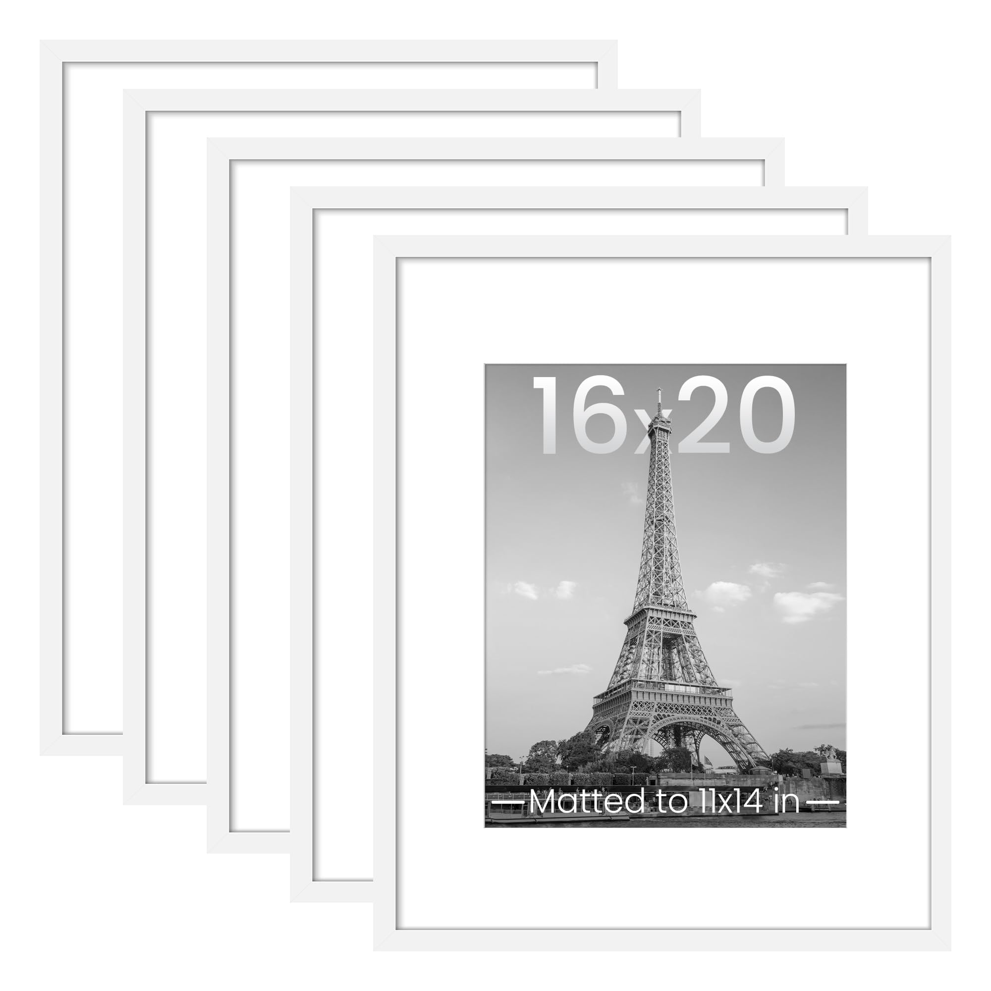 upsimples 8x10 Picture Frame Set of 5, Display Pictures 5x7 with Mat or 8 x 10 Without, Wall Gallery Photo Frames, Black