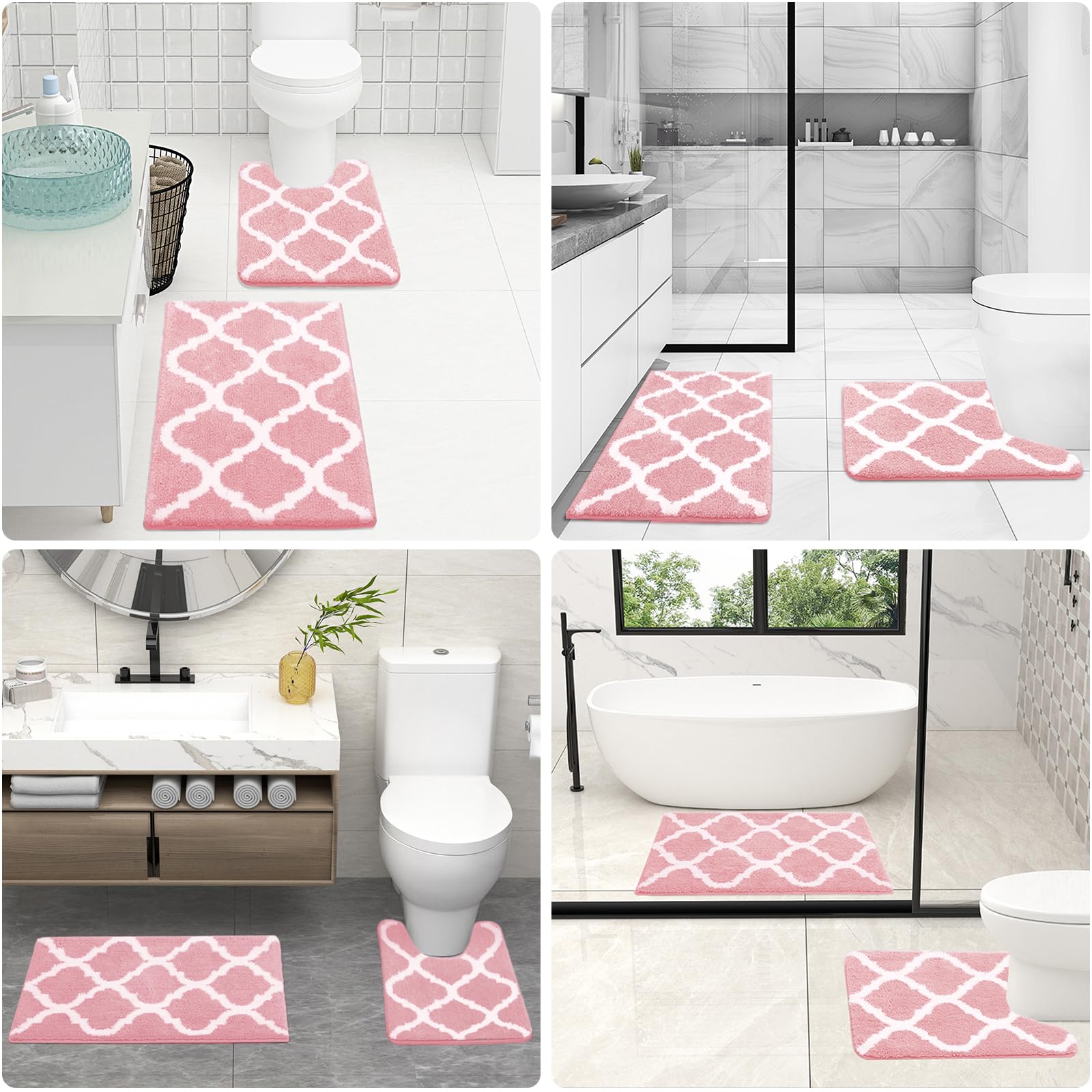 OLANLY Bathroom Rugs Set 2 Piece, Microfiber Bath Shower Mat and U-Shaped Toilet Rug, Machine Wash Dry, Non-Slip Absorbent Shaggy Bath Mats for Tub, Shower and Bathroom (24"x16"+24"x20", Grey)