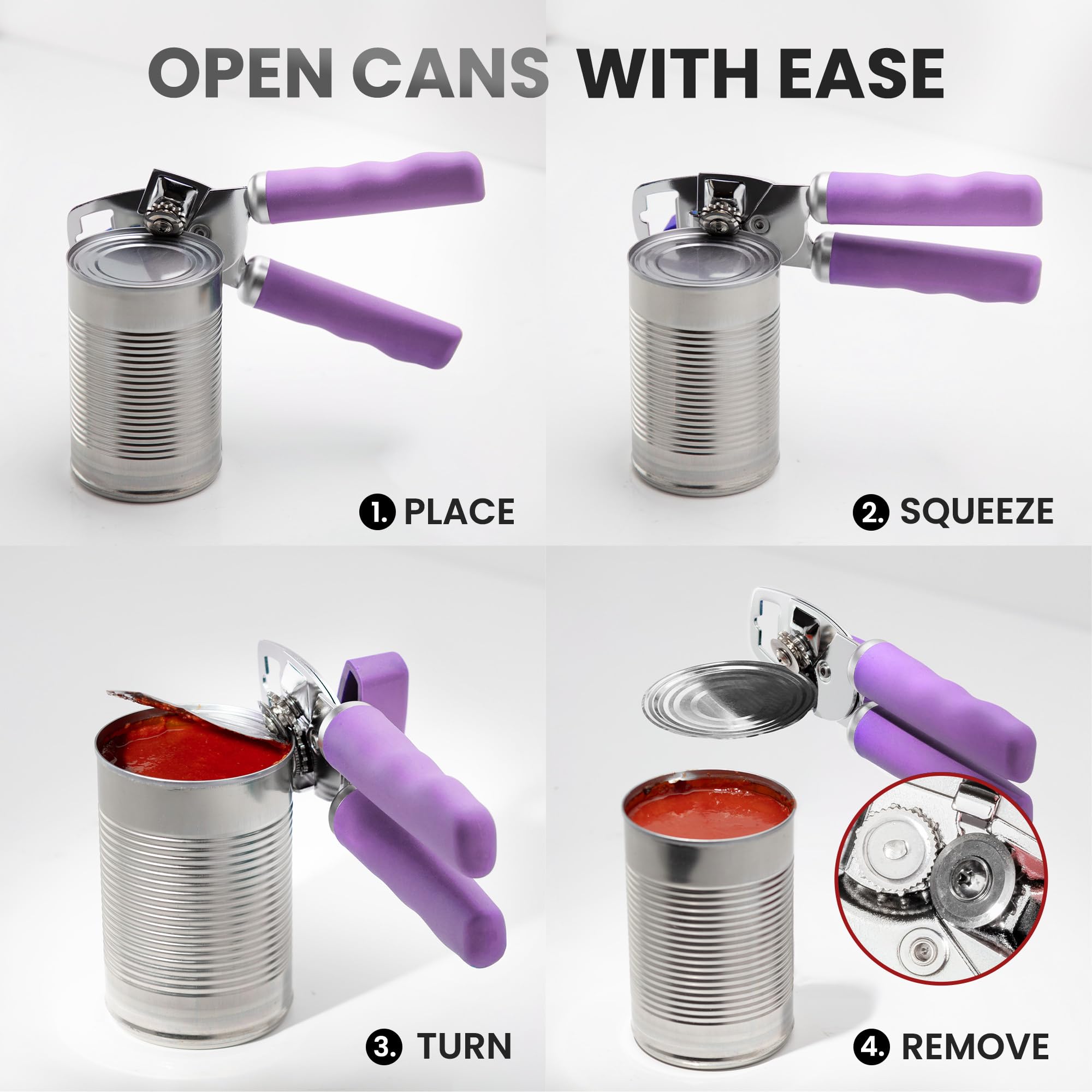 Zulay Kitchen COMFY™ Can Opener Manual with Bottle Opener - Rust Proof Stainless Steel Manual Can Opener With Turn Knob & Comfy Soft Grip Handles - Black