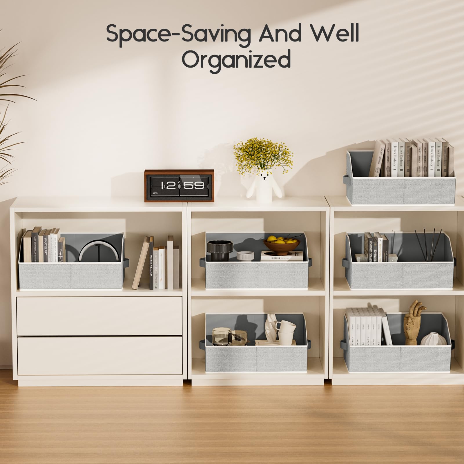Homsorout Large Closet Organizers and Storage Bins - 8 Pack Trapezoid Storage Baskets for Shelves, Foldable Fabric Baskets with Handles Ideal for Closet, Basket, Wardrobe and Shelf Storage, Beige