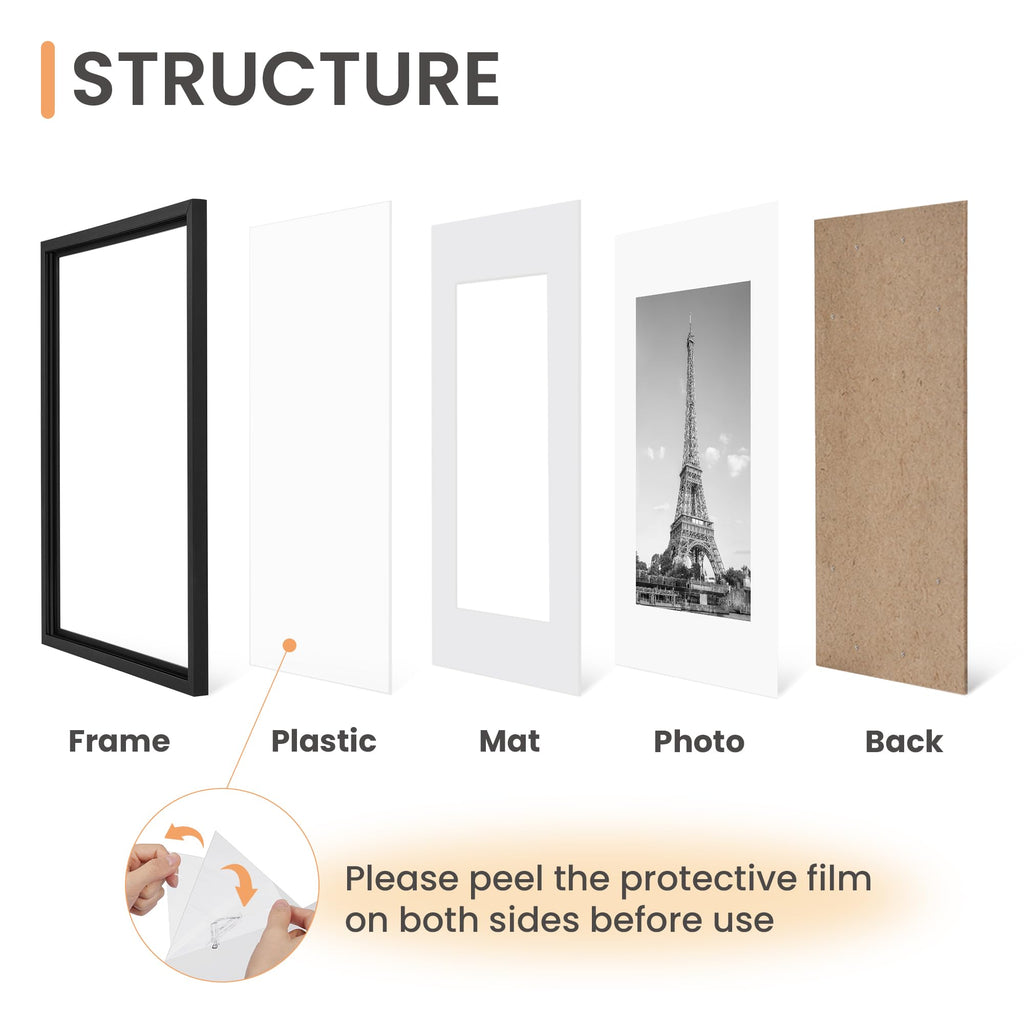 upsimples 8x10 Picture Frame Set of 5, Display Pictures 5x7 with Mat or 8 x 10 Without, Wall Gallery Photo Frames, Black