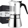 Geesta Premium Crystal Glass-Top Stovetop Espresso Moka Pot - 4/6/ 9 Cups - Stainless Steel Coffee Maker- 240ml/8.5oz/6 cup (espresso cup=40ml)