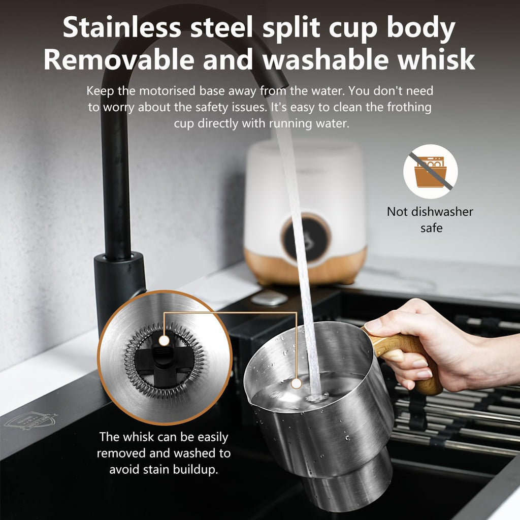 AMZCHEF 8-IN-1 Milk Frother and Steamer 21 oz, 550 Watts Split Stainless Steel Automatic Steamer, Milk's Warmer for Latte, Cappuccino, Hot Chocolate, Hot&Cold Froth, Heated Milk, Baby Food Wood&Black