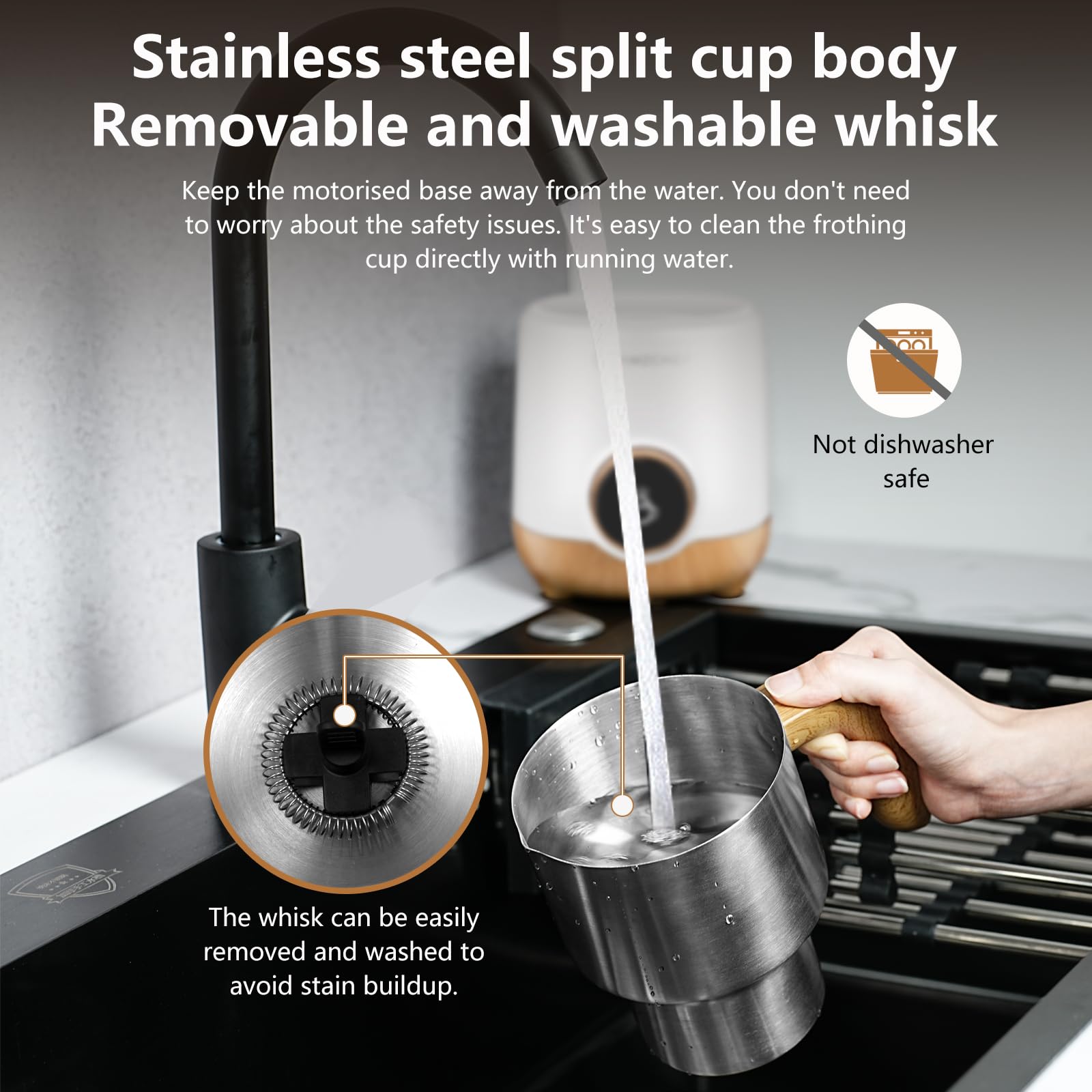 AMZCHEF 8-IN-1 Milk Frother and Steamer 21 oz, 550 Watts Split Stainless Steel Automatic Steamer, Milk's Warmer for Latte, Cappuccino, Hot Chocolate, Hot&Cold Froth, Heated Milk, Baby Food Wood&Black