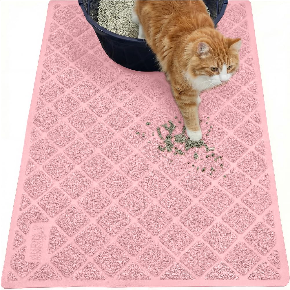 GORILLA GRIP Cat Litter Box Mat, Water Resistant, US Designed Kitty Litter Trapping Mats, Easy to Clean, Scatter Control, Less Mess and Clean Floors, Kitten Supplies for Indoor Cats, 24x17 Grey