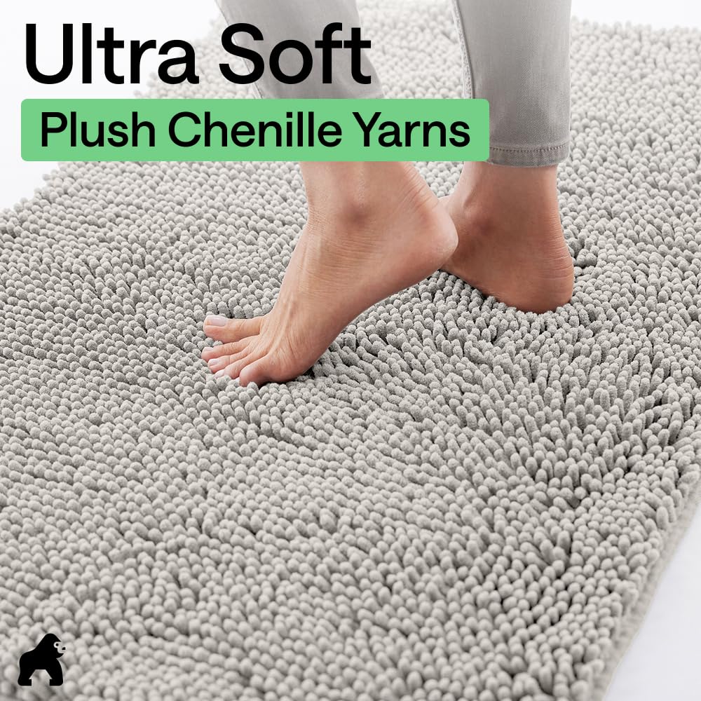 GORILLA GRIP SoakSTOPPER Dog Door Mat, Machine Washable Rug Absorbent Doormat Captures Moisture Mud Dirt, Quick Dry Soft Chenille Entryway Rugs Indoor Entrance Mats for Dog Paws, 24x17 Grey