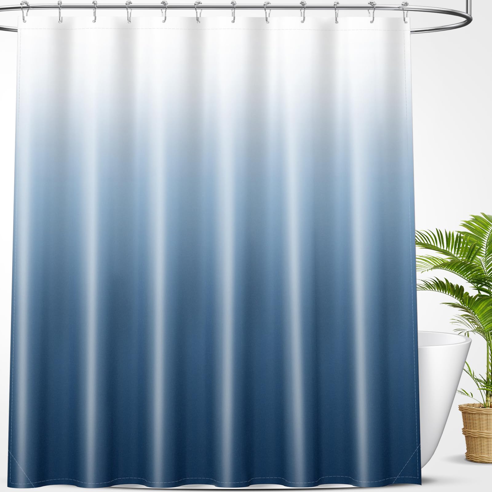 OLANLY Luxury Black and Grey Ombre Shower Curtain Sets with 12 Hooks, Waterproof and Washable Decorative Shower Curtains for Bathroom, 72x72 Inches