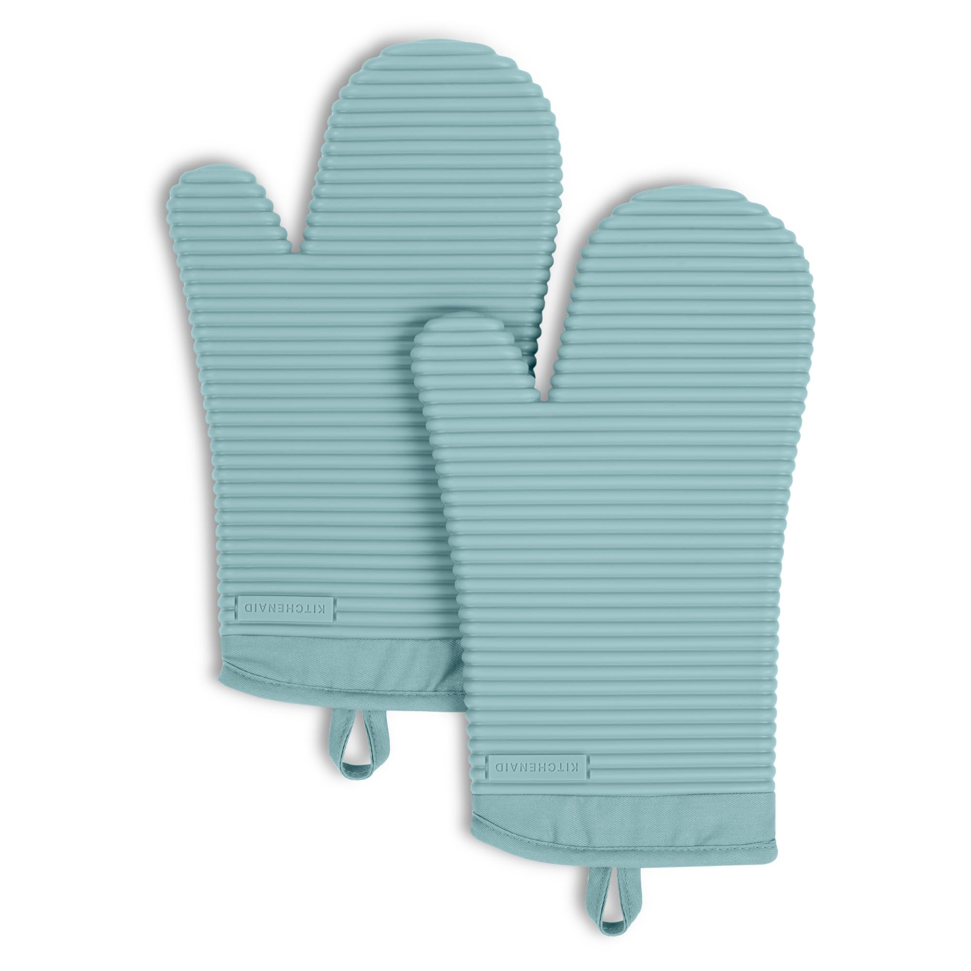 KITCHENAID Ribbed Soft Silicone Oven Mitt 2-Pack Set, 7.5"x13", Milkshake