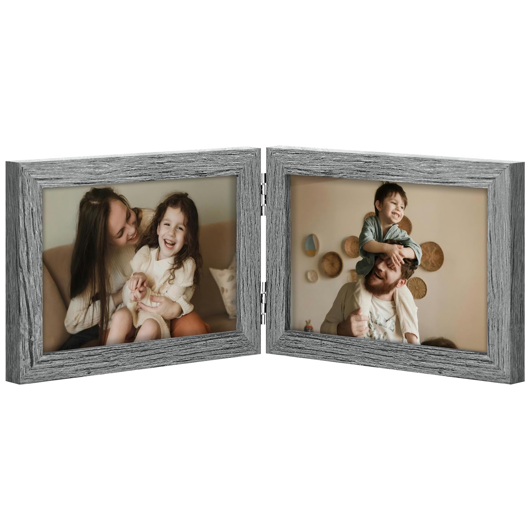 decorUhome Double 4x6 Picture Frame Vertical, Engineered Wood Bifold Photo Frame with Plexiglass for Tabletop Display, 4x6, Black