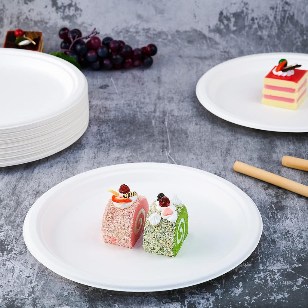 Vplus 150 Pack Compostable Disposable Paper Plates 10.25 inch and 400 Pack 8 oz Compostable Paper Cups