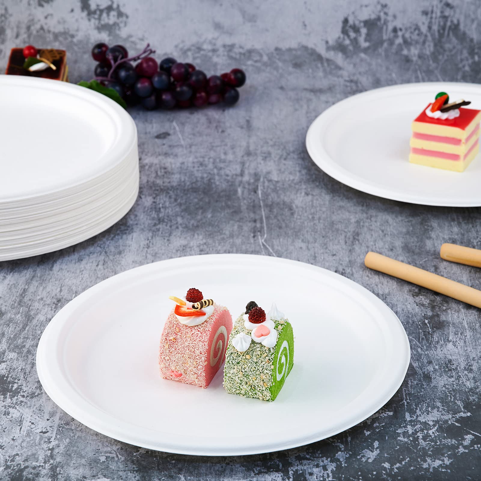 Vplus 500 Pack Paper Plates 9 inch 100% Compostable, Heavy-Duty Disposable Paper Plates Bagasse Natural Biodegradable Eco-Friendly Sugarcane（White）