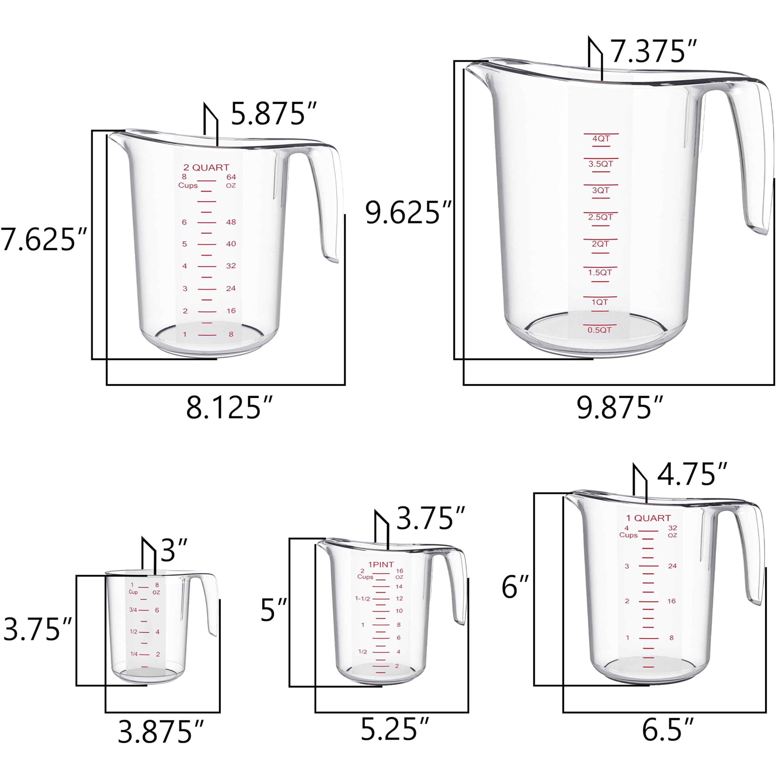 DaYammi Measuring Cups 3-Piece, Unbreakable Food-Grade Plastic Measuring Cup for Dishwasher, 1/2/4-Cup Nesting Liquid Measuring Cups for Prepping, Baking, Cooking, Readable Markings, Clear