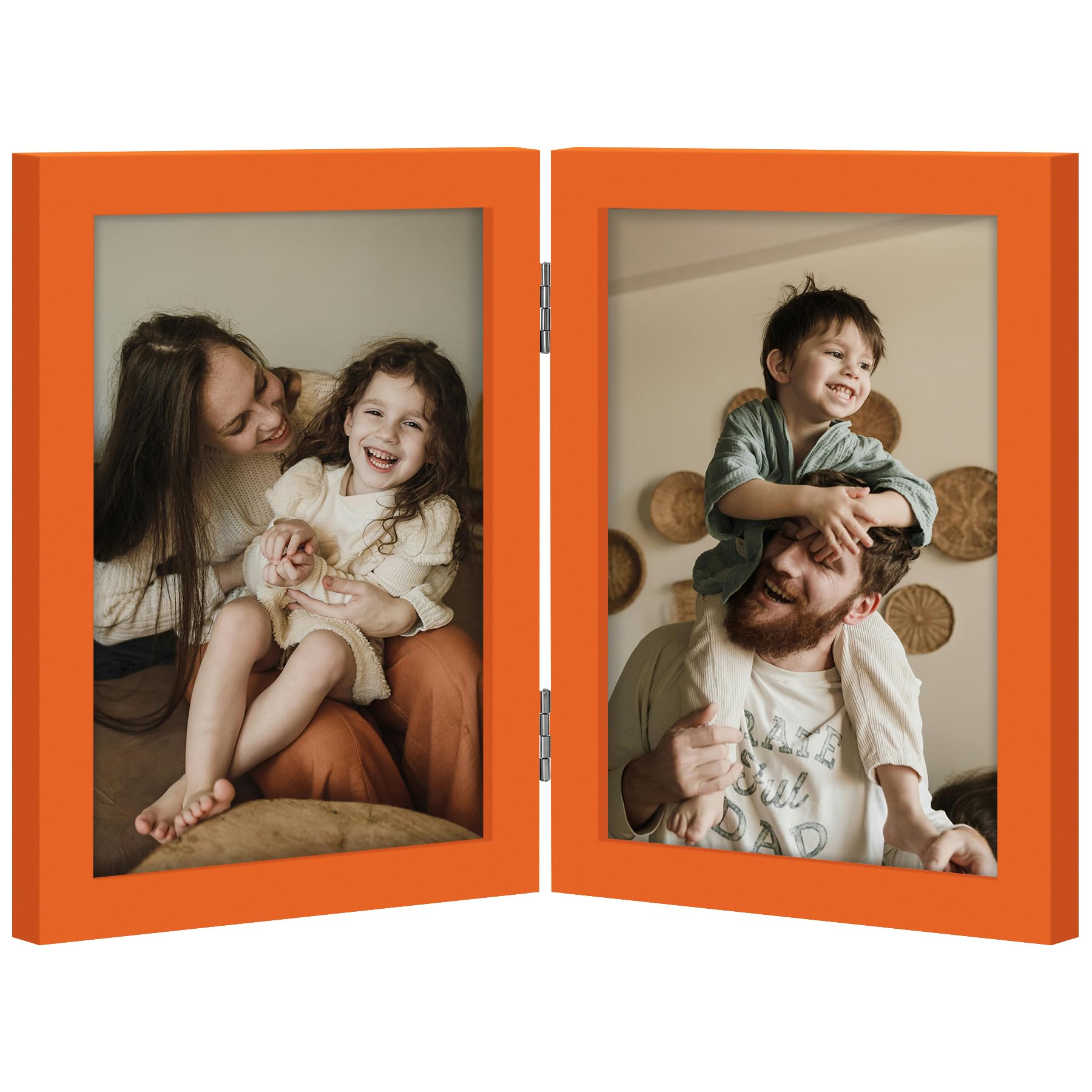 decorUhome Double 4x6 Picture Frame Vertical, Engineered Wood Bifold Photo Frame with Plexiglass for Tabletop Display, 4x6, Black