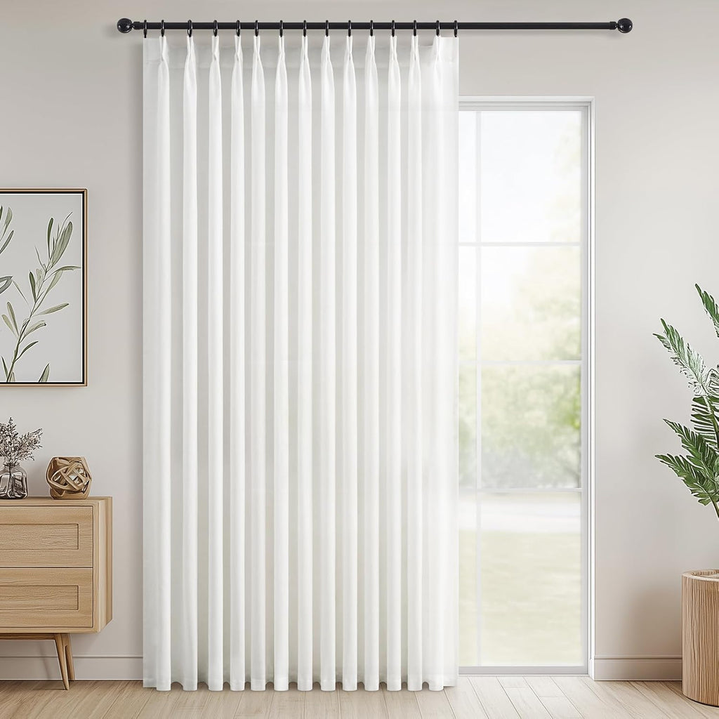 96 Inches Long Pleated Sheer Curtains,Dark Linen Blended Light Filtering Window Curtains 96 Length 2 Panels for Living Room Bedroom Pinch Pleat Drapes with Hooks 2 Panels 40" Wx96 L,Light Brown