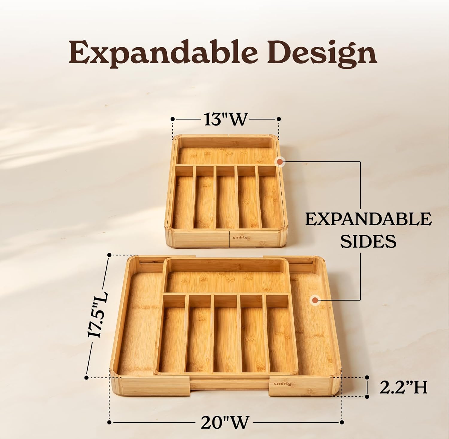 SMIRLY Silverware Drawer Organizer – Bamboo Kitchen Drawer Organizer, Adjustable Utensil Holder and Cutlery Tray, Drawer Dividers for Flatware and Kitchen Utensils | Adjustable, Drawer Dividers, Flatware, Kitchen Utensils