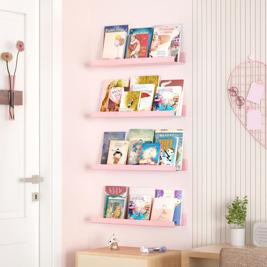 upsimples Acrylic Shelves for Bathroom Storage, 15" Floating Shelves Wall Organizer for Perfume, Make up, Skincare, Kids Bookshelf for Bedroom, Nursery, Living Room Decor, Clear, 4 Pack