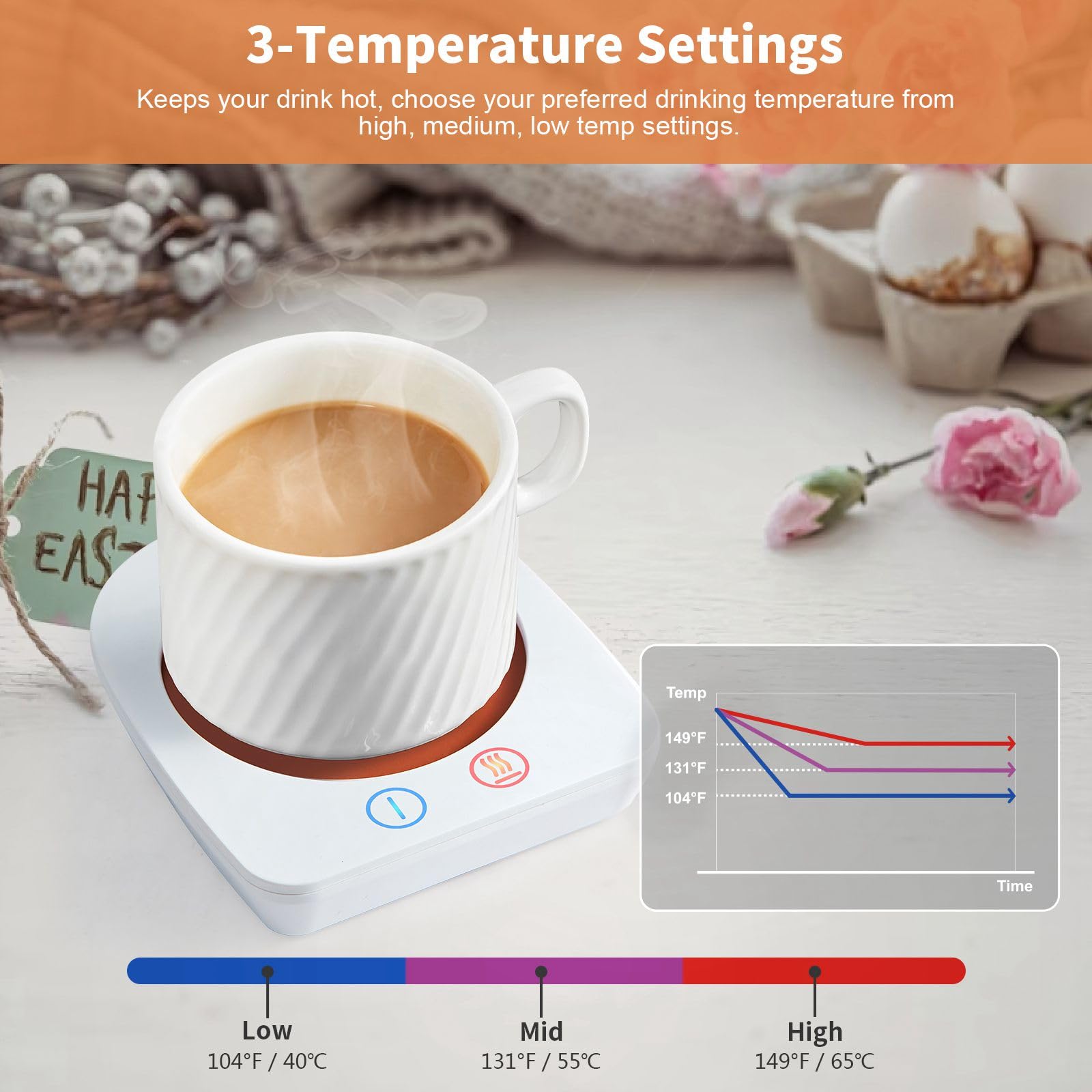 VOBAGA Imitation Wood Grain Coffee Cup Warmer & Mug Warmer for Desk, Electric Coffee Warmer Plate with 3-Temp Settings for Tea, Cocoa, Milk with Auto Shut Off After 4 Hours, Coffee Gifts for Women Men