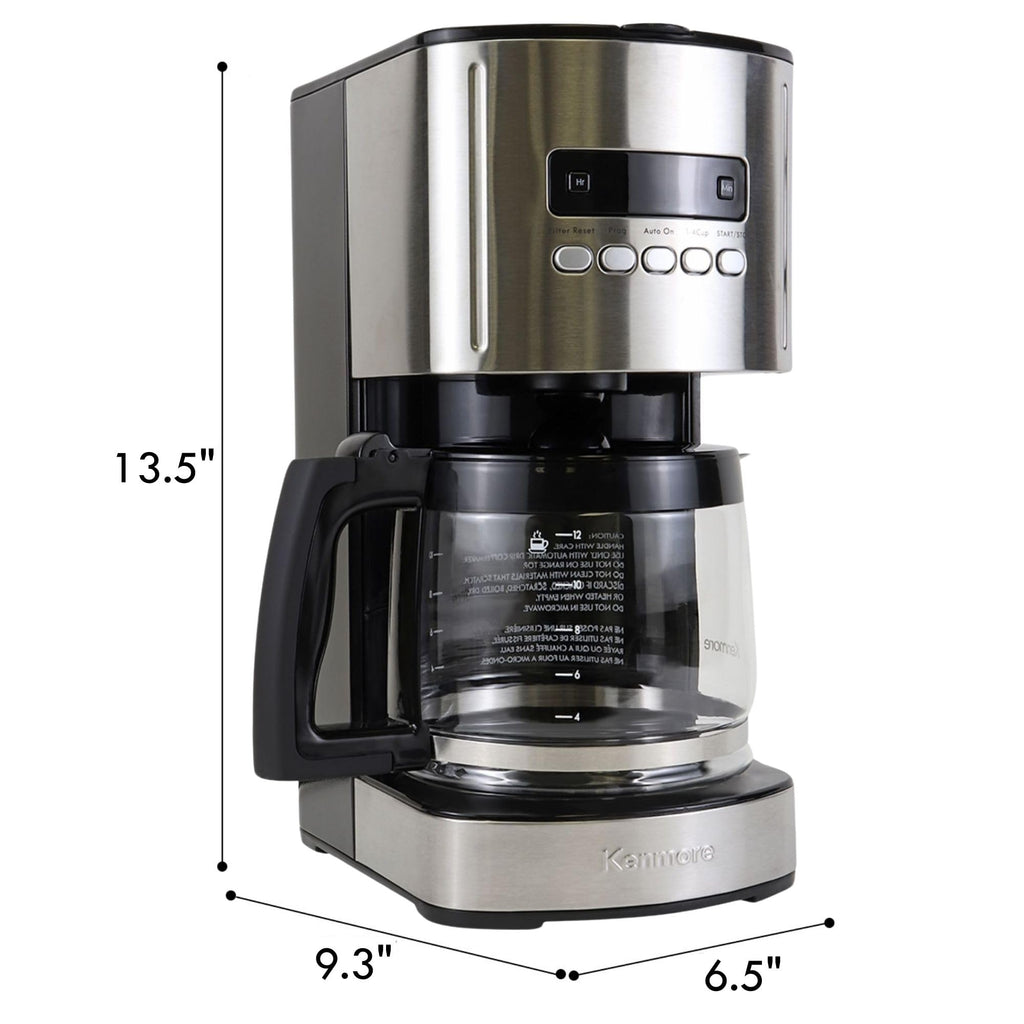 Kenmore Drip Coffee Maker - Programmable Cafe Machine With Glass Pot, Regular & Bold Brew, Auto Shut Off Large Water Reservoir, Reusable Filter, Kitchen Appliances For Cafeteria Barista, 12 Cup Black