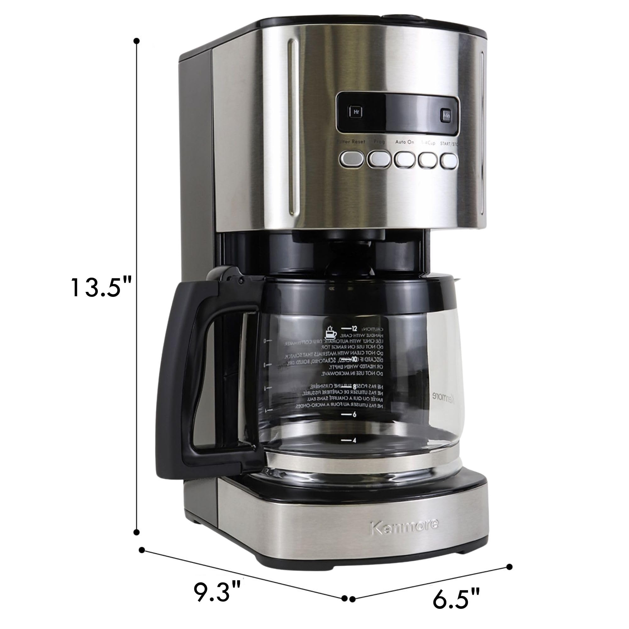 Kenmore Drip Coffee Maker - Programmable Cafe Machine With Glass Pot, Regular & Bold Brew, Auto Shut Off Large Water Reservoir, Reusable Filter, Kitchen Appliances For Cafeteria Barista, 12 Cup Black