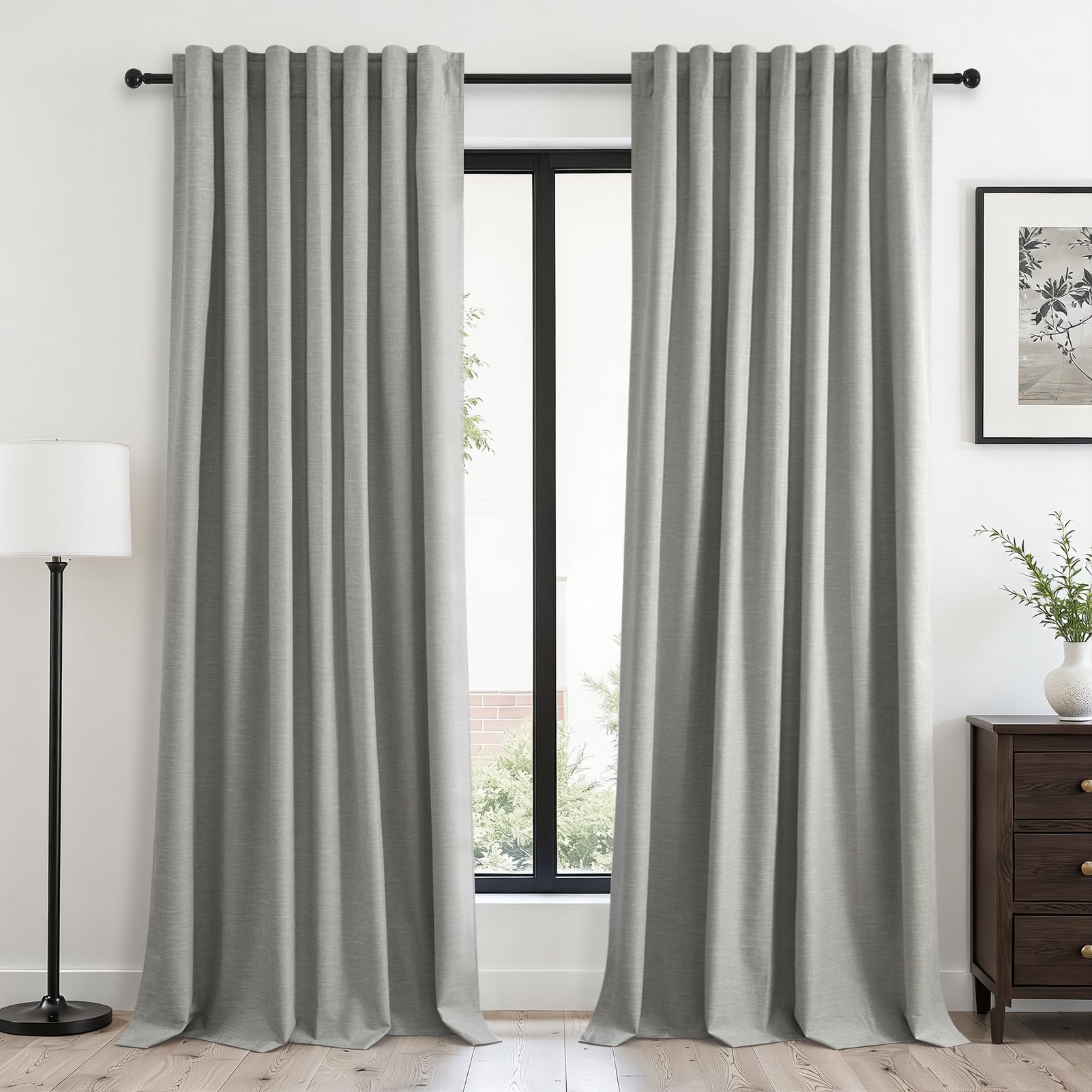 Topfinel Cream Linen Blackout Curtains 84 Inch Long for Bedroom Living Room, Ivory Pinch Pleat Back Tab Full Blackout Drapes Farmhouse Boho Curtains for Window, White Neutral Curtains 52" X 84" 7 FT