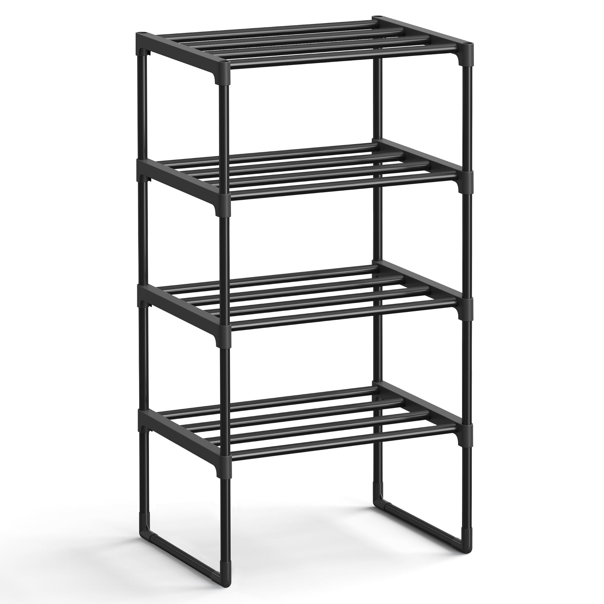 SONGMICS Shoe Rack, 3-Tier Shoe Organizer, Metal Storage Shelf, Upright or Upside Down, for 16-20 Pairs, Stackable, for Entryway, 11.8 x 36.2 x 21.7 Inches, Black ULSA303B02